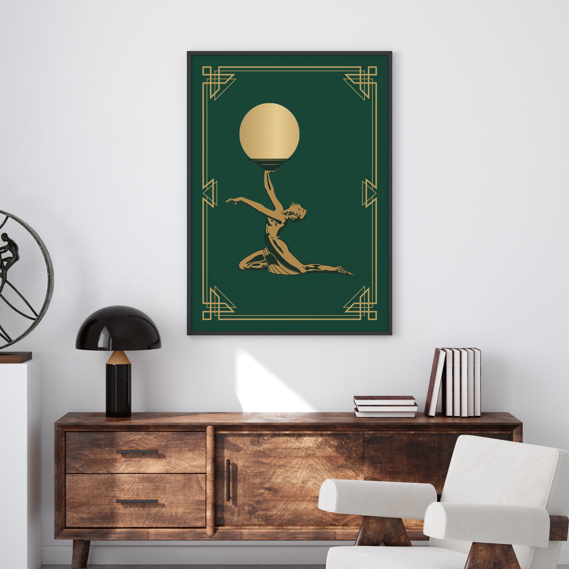 Art deco poster in gold and green