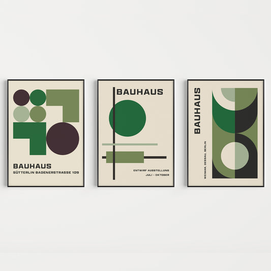 Bauhaus prints in green, set of 3