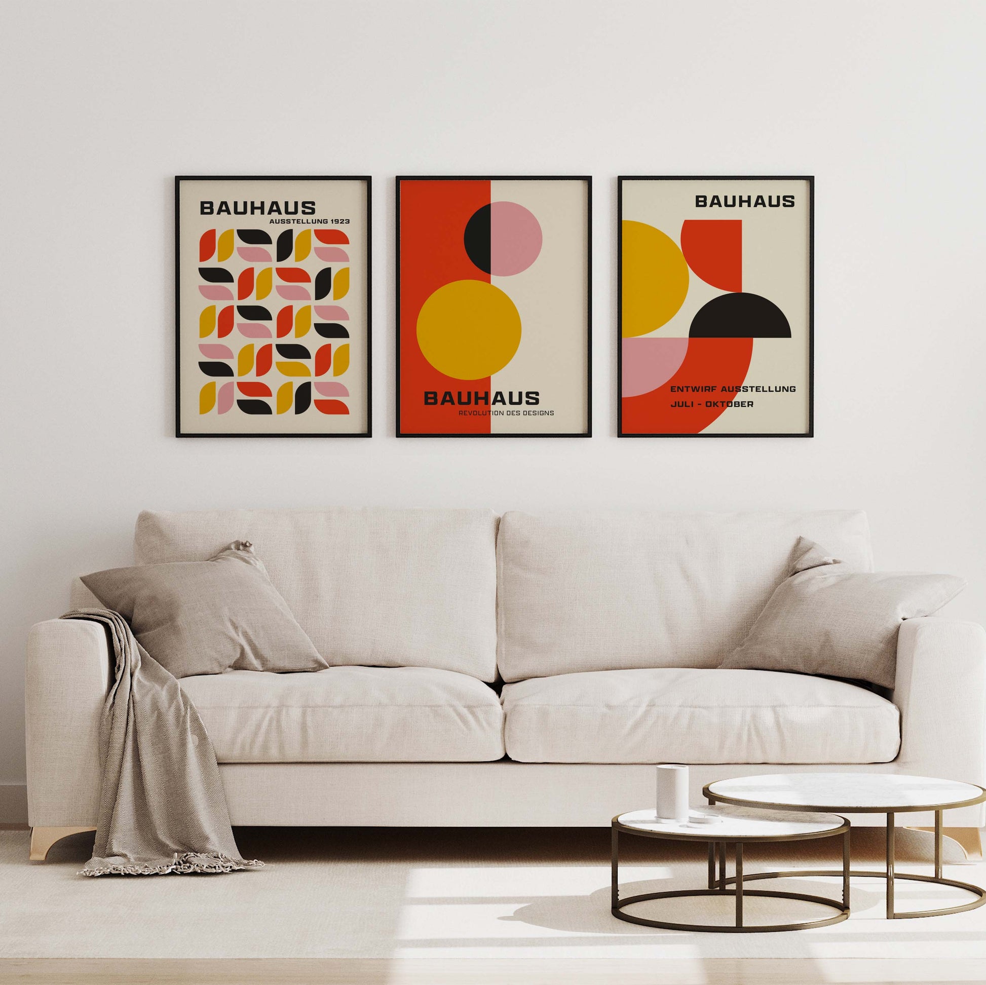 Set of Bauhaus Prints in Red, Yellow and Pink