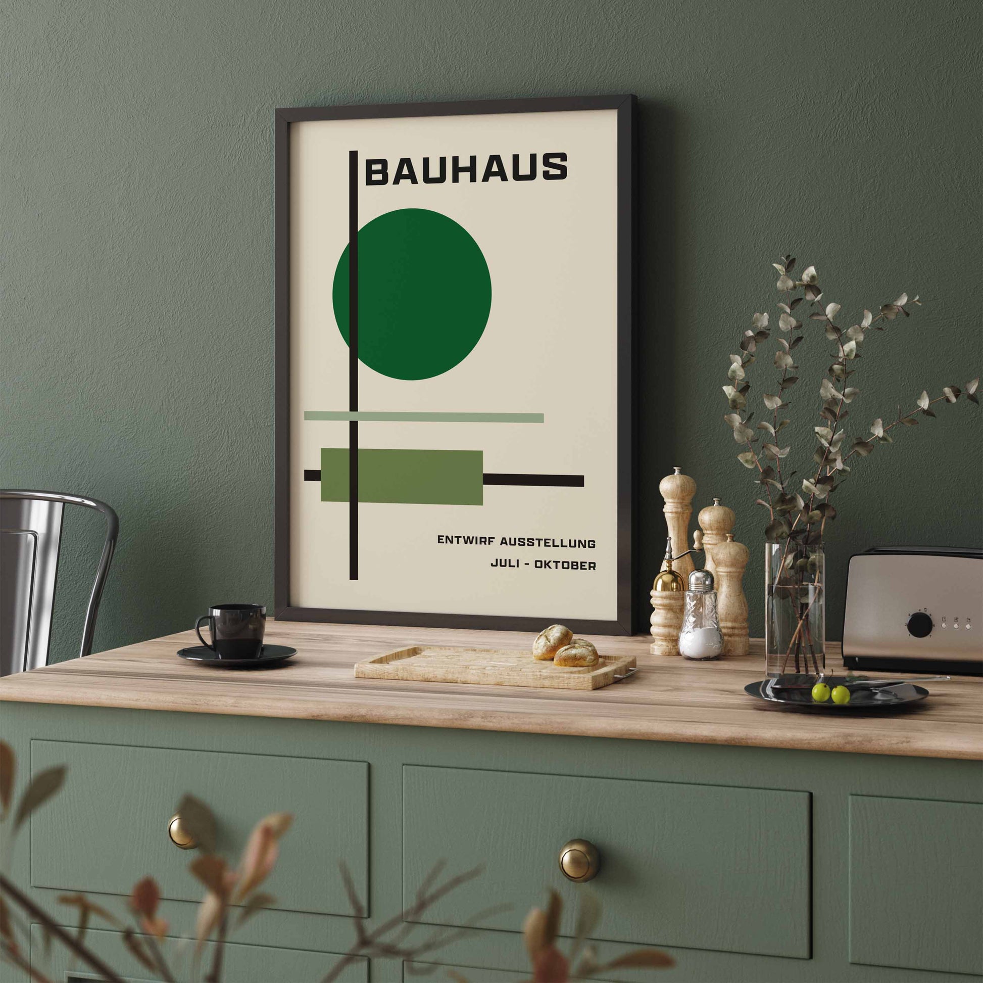 Bauhaus print in green black and beige