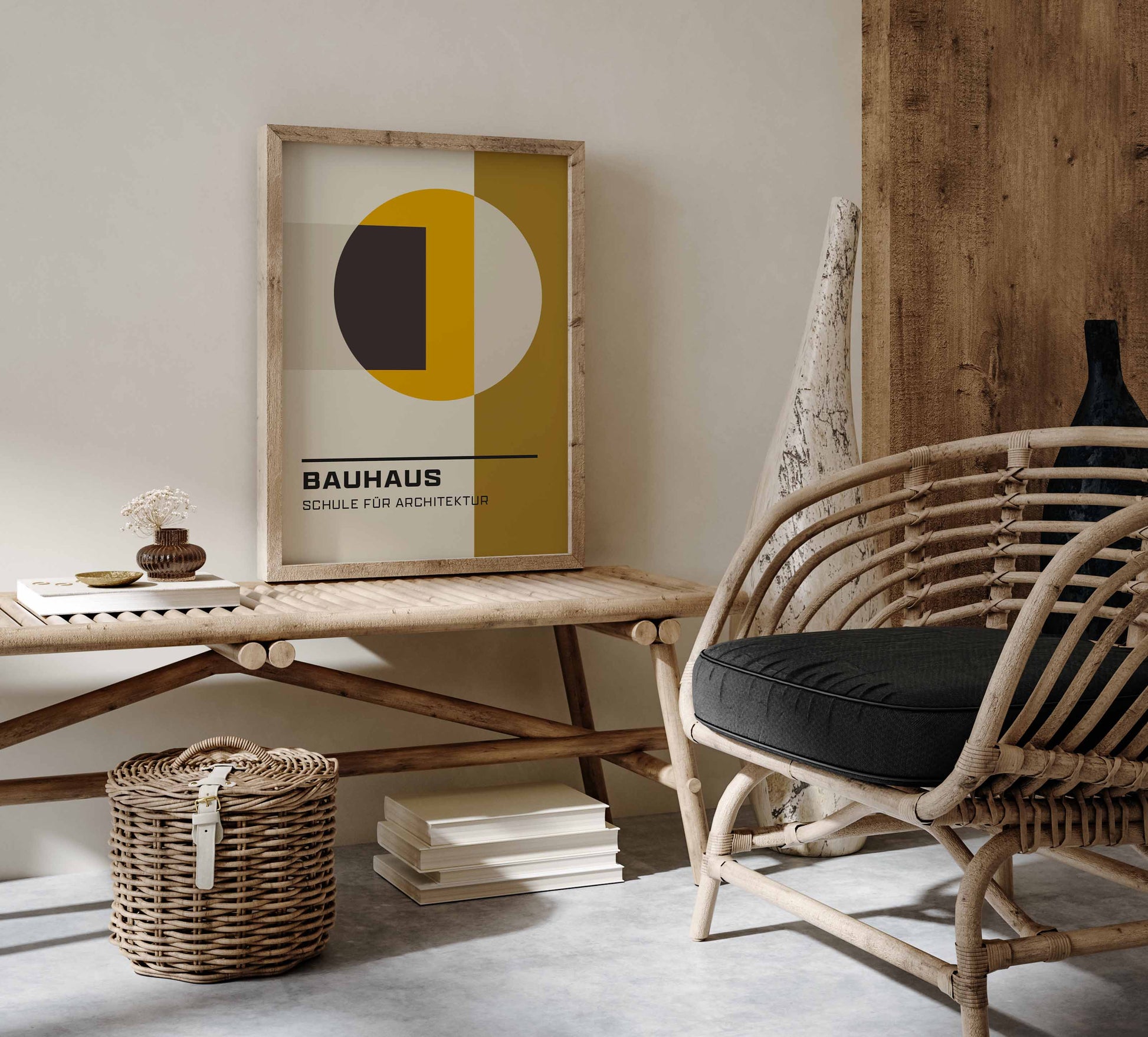 Bauhaus wall art print in yellow and mustard