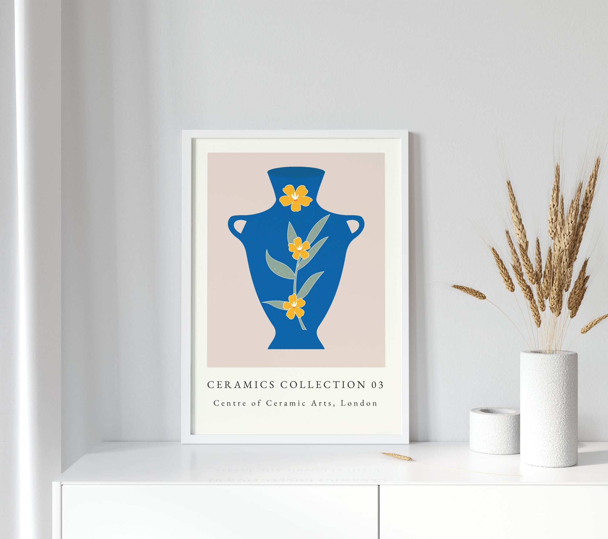 Vase and flower print in blue