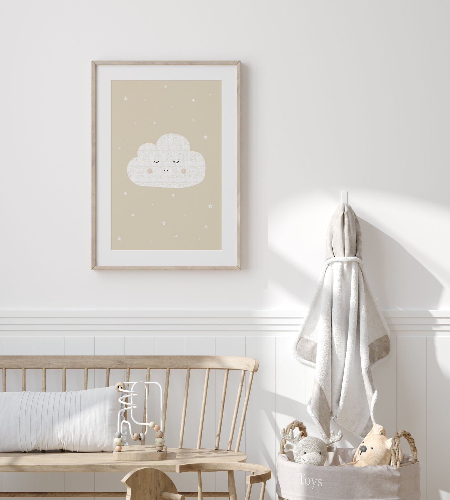 Cloud wall art print for neutral kids room or nursery