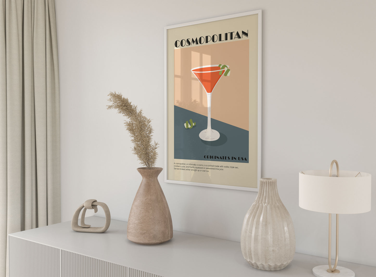 Cosmopolitan cocktail wall art print in art deco style