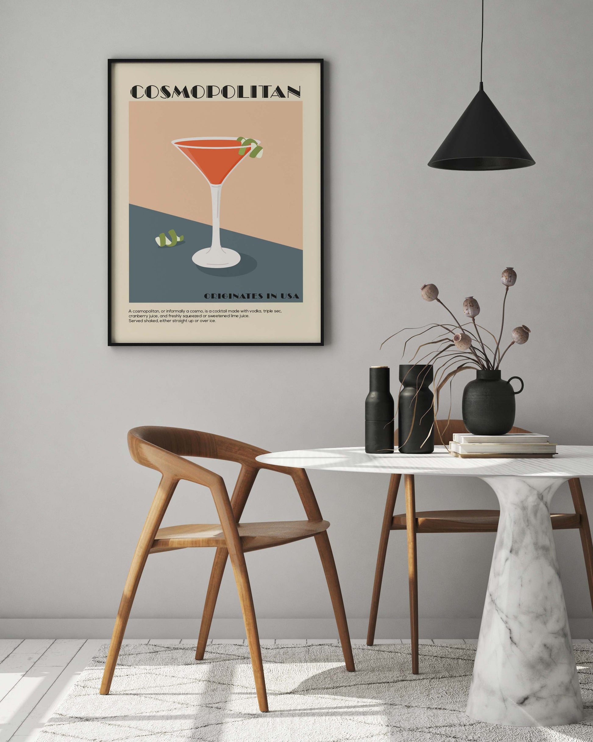 Cosmopolitan cocktail print in art deco style, dining room print