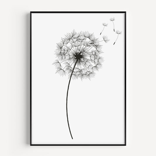 Black and white dandelion print