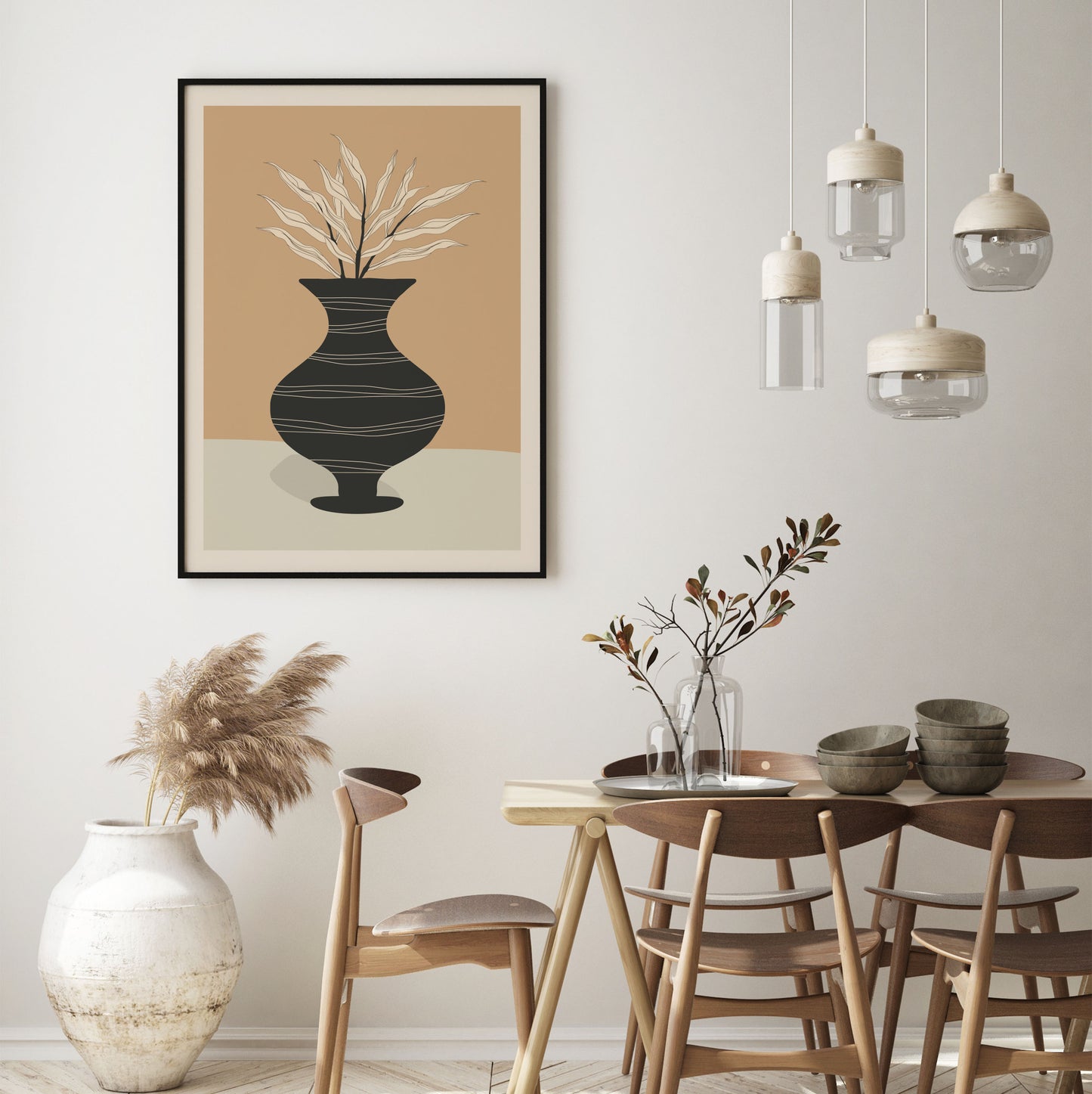 Black and beige flower and vase wall art print