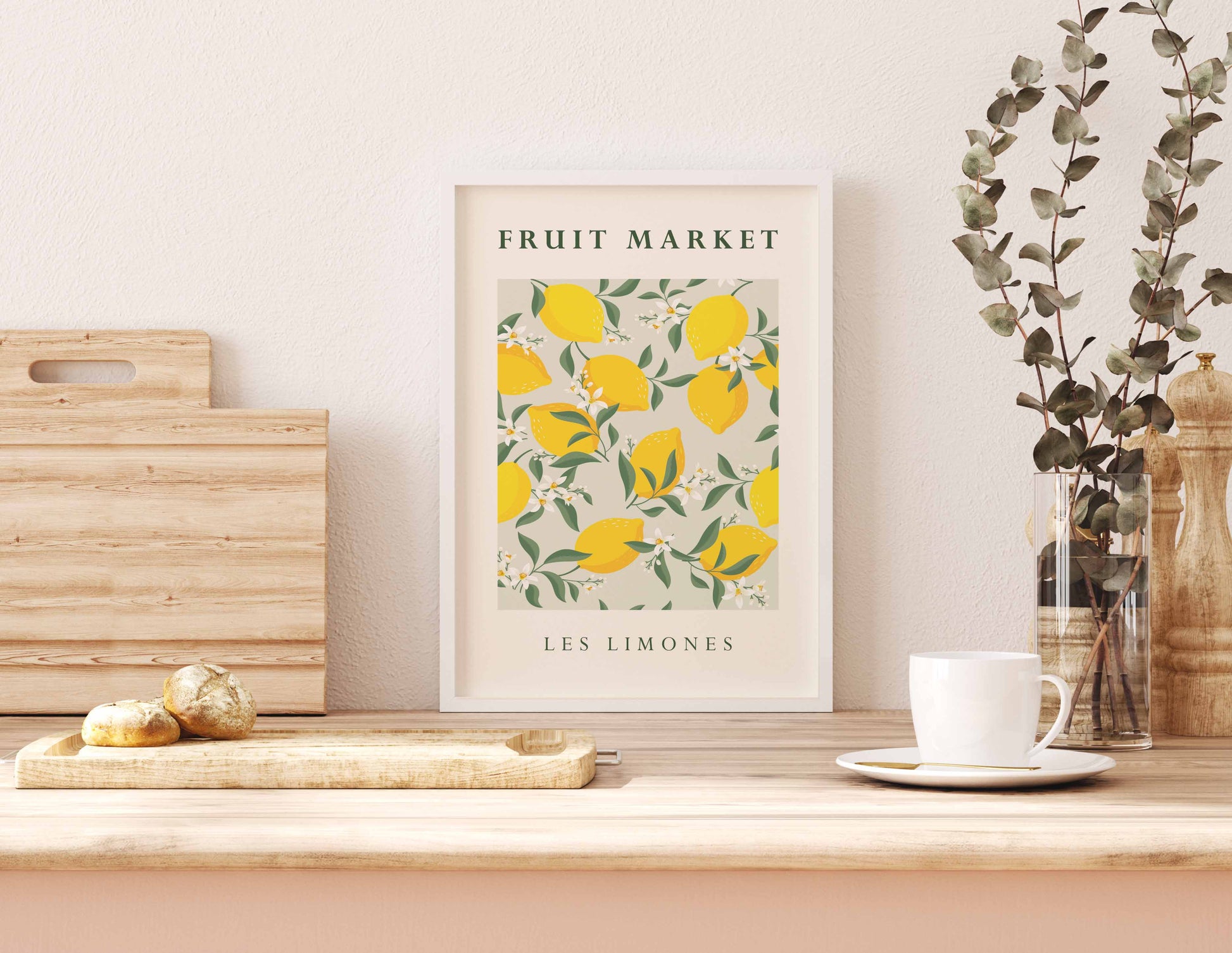 Fruit market kitchen print in yellow