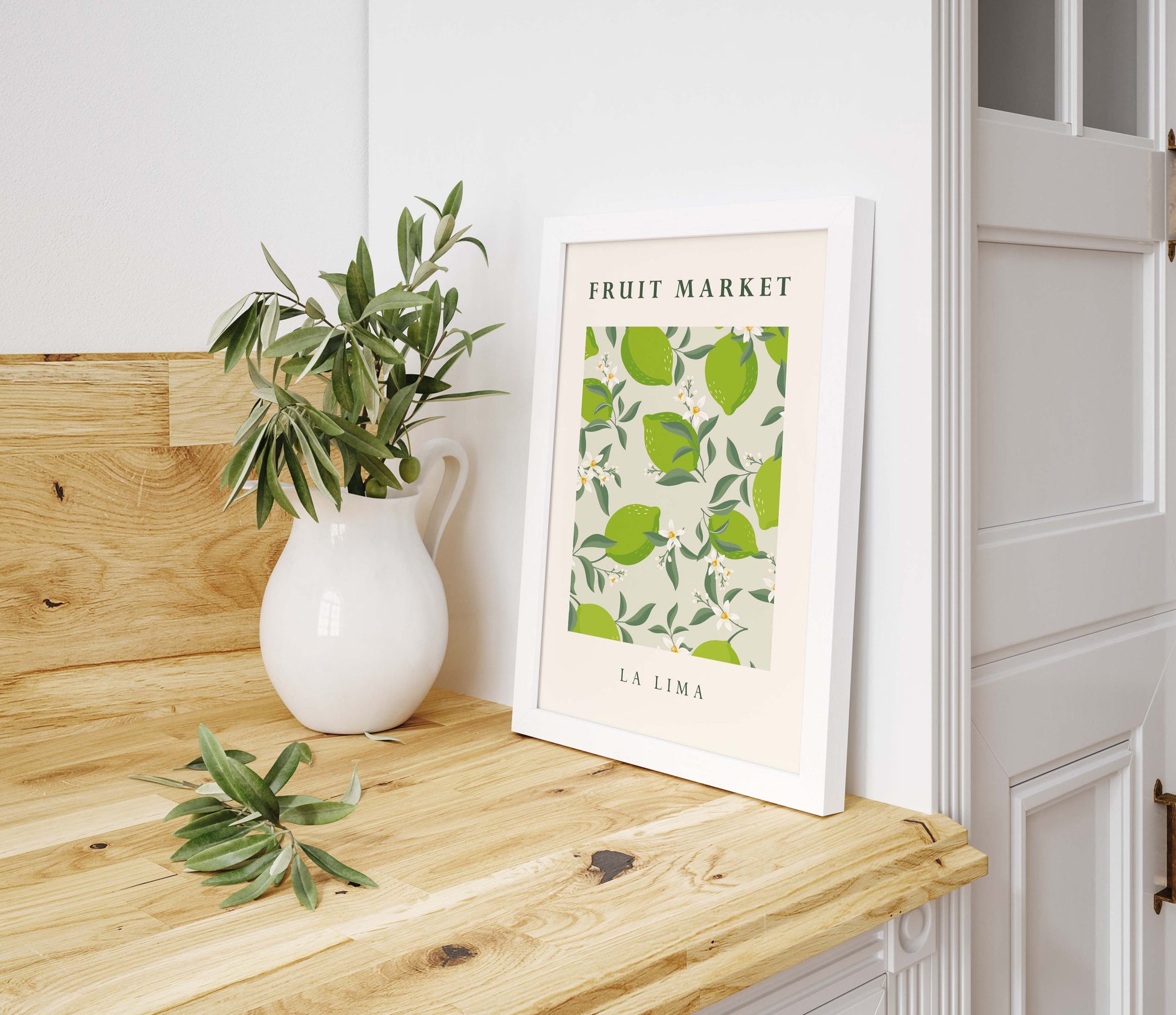 Green kitchen print with lime fruit market design
