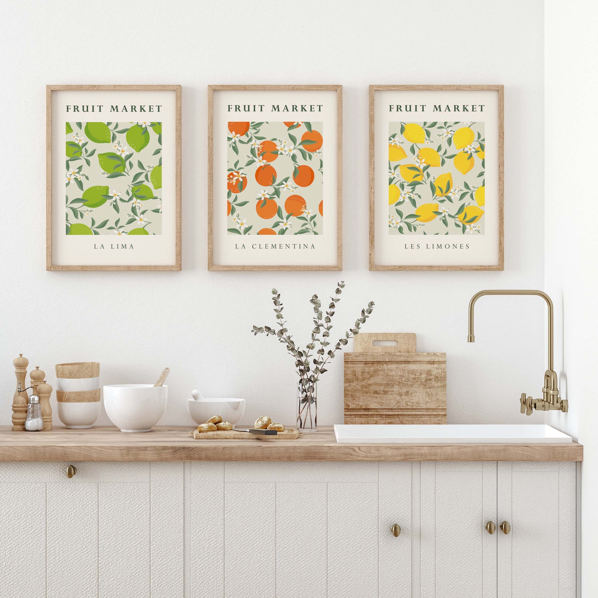 Set of 3 fruit market prints for lemons, oranges and limes