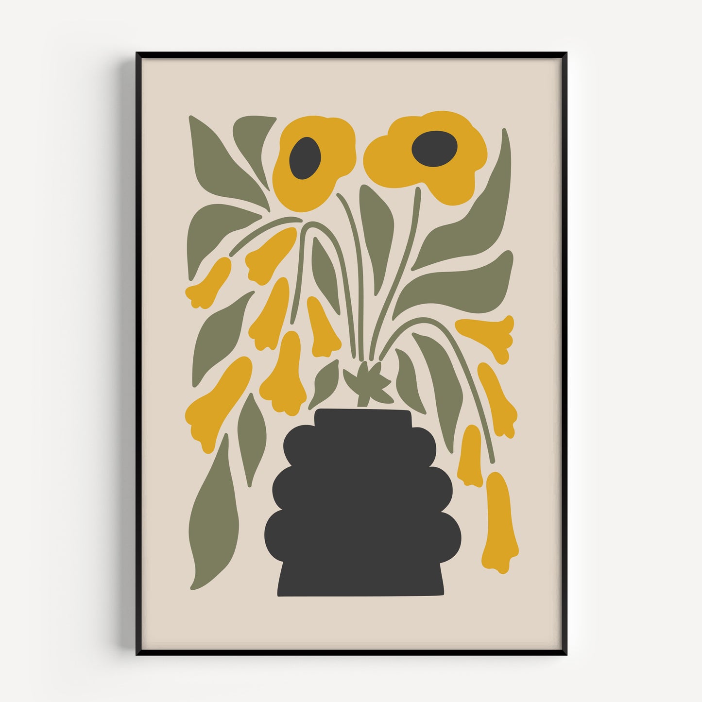 Flower print in green and yellow with a minimalist style