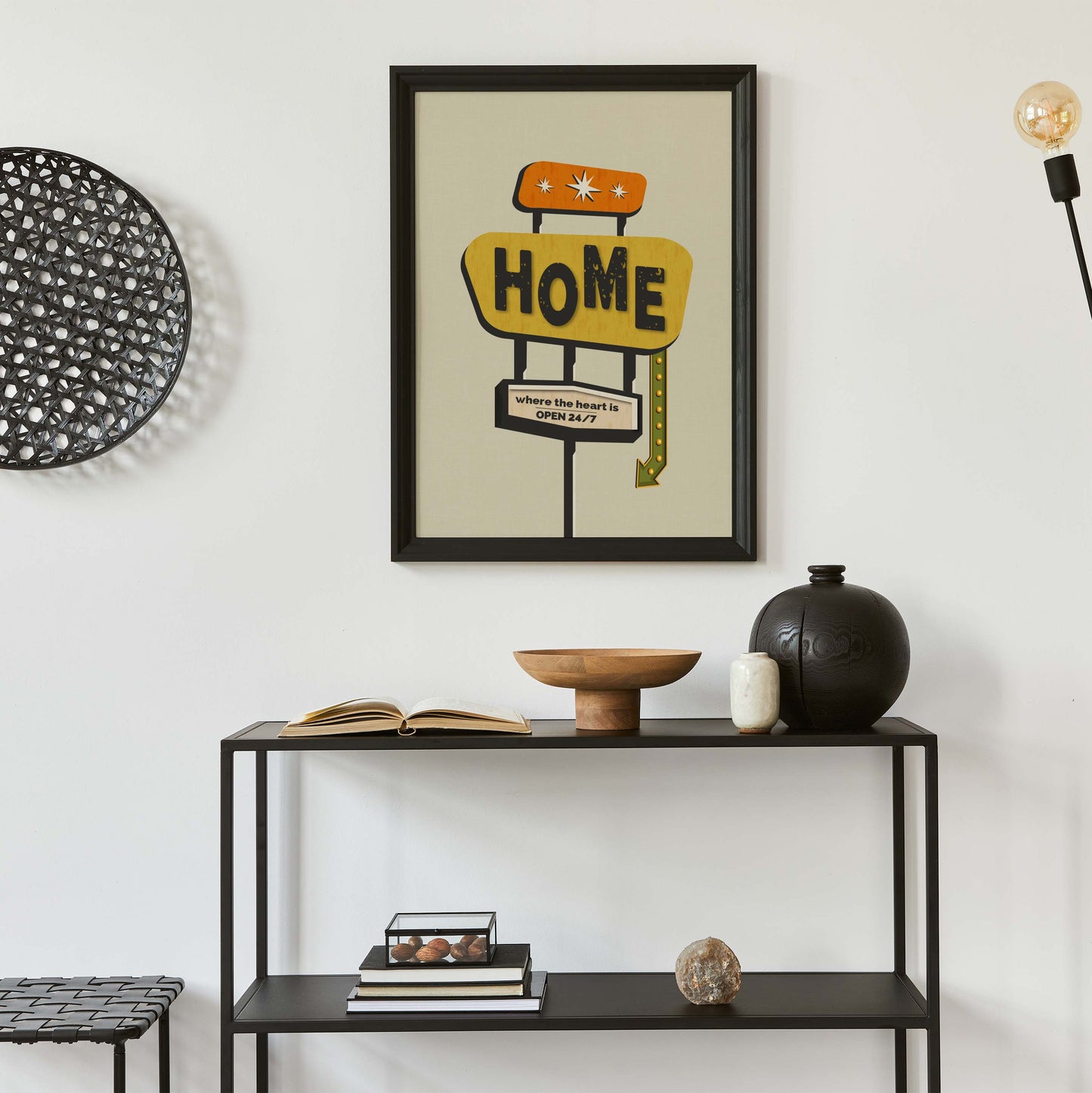 Home sign family print with a mid century modern style