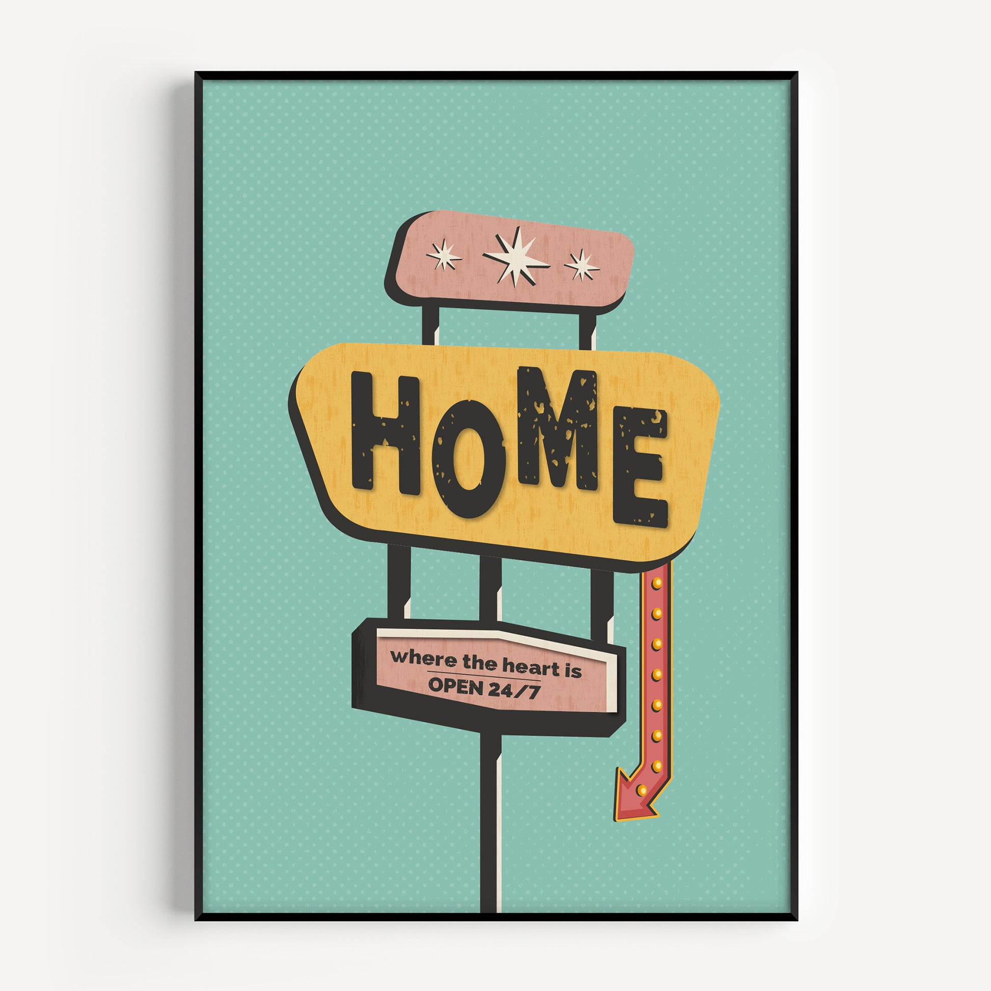 Home sign print, family wall art in a mid century modern style