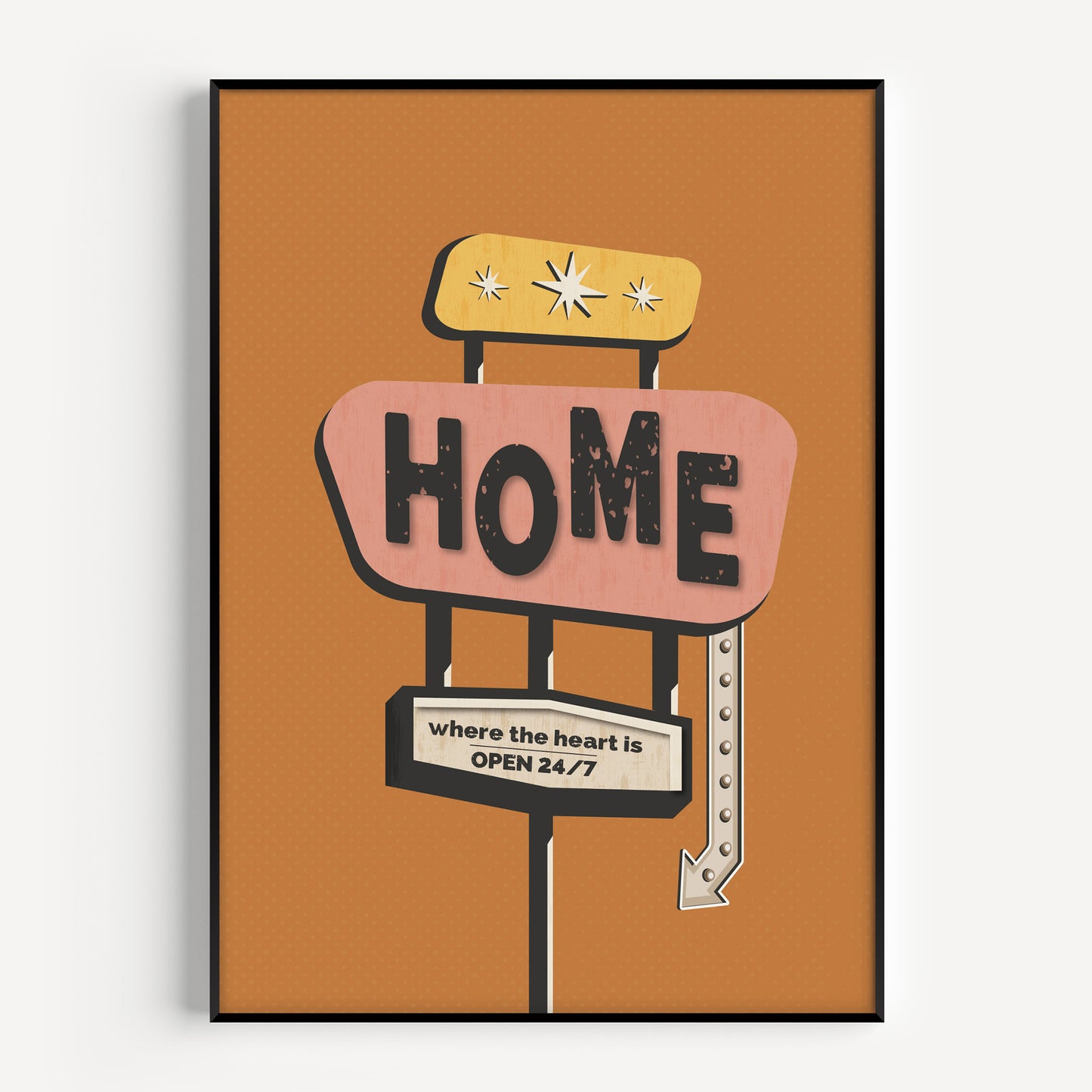 Orange home sign print with home is where the heart is quote