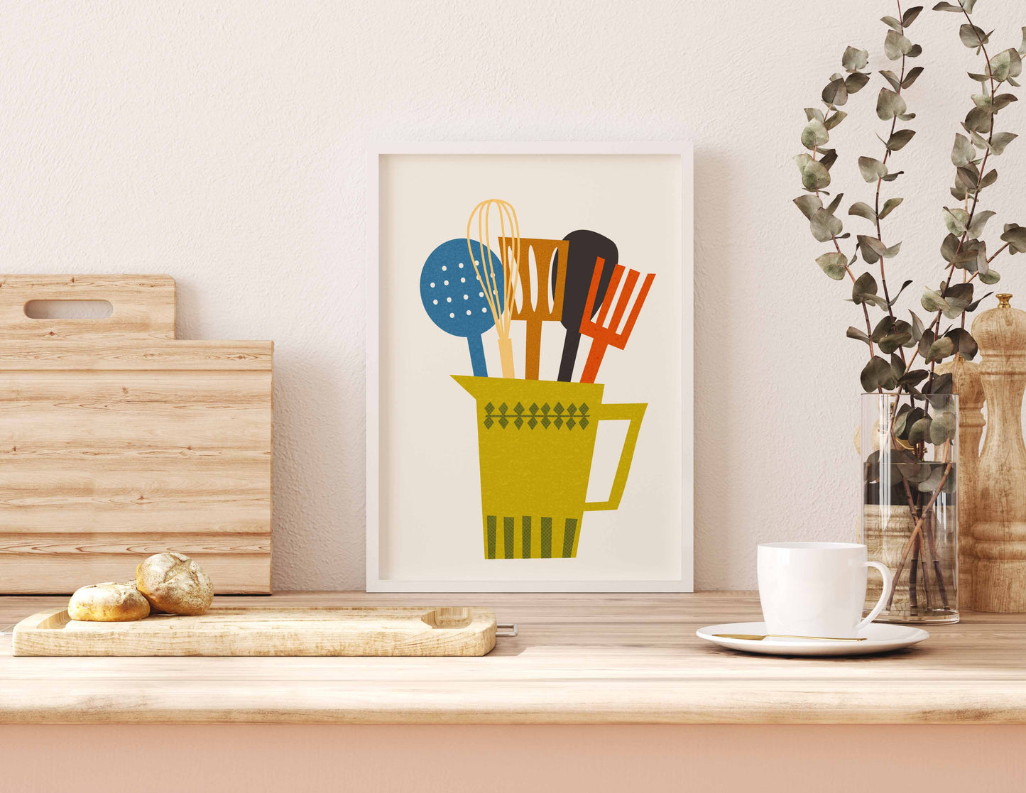 Kitchen Utensils Wall Art Print in a Mid Century Modern Style