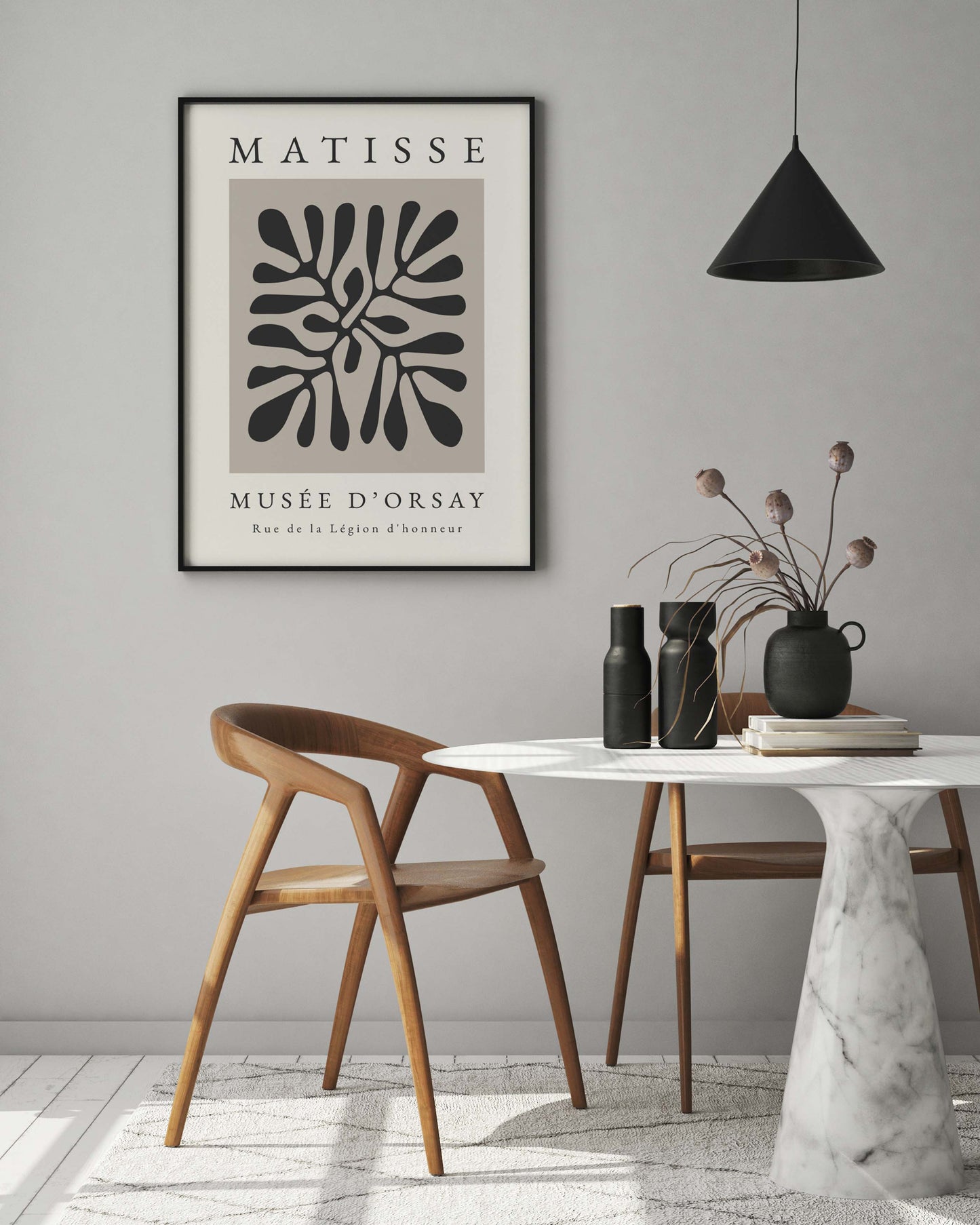 Black and beige wall art print inspired by Matisse