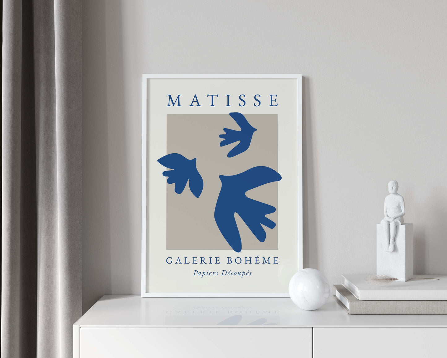 Matisse bird wall art print in blue