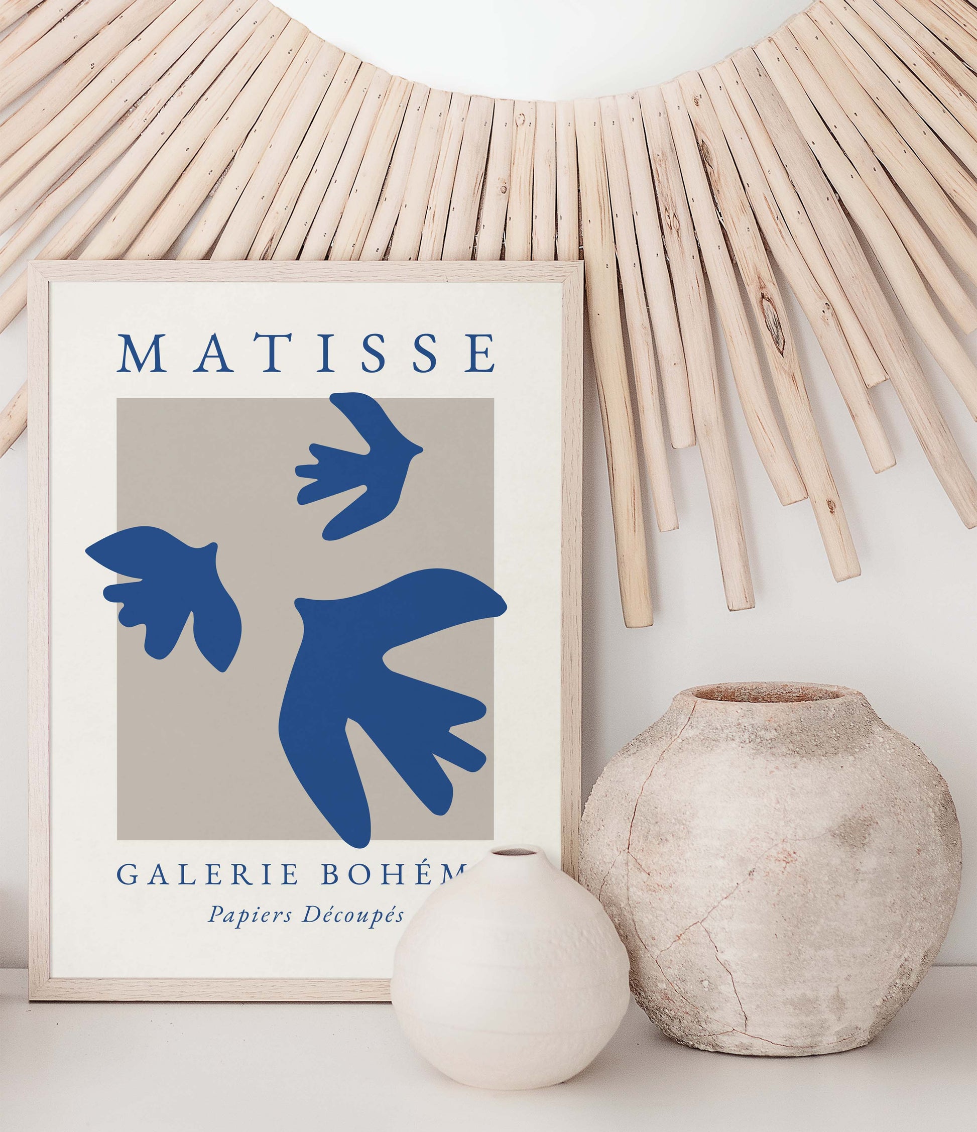 Bird print in Matisse style in blue
