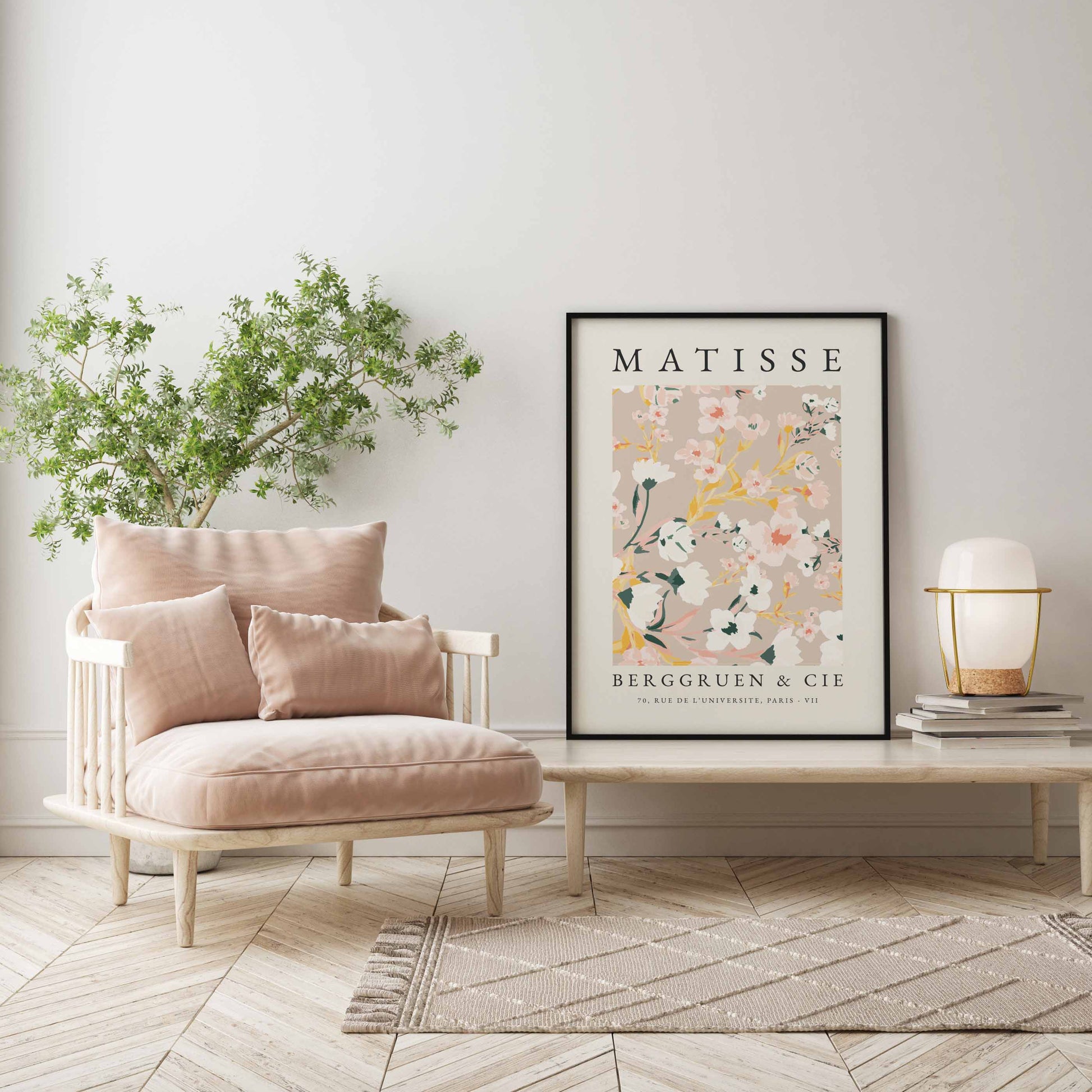 Matisse poster with pink tones and minimalist flower pattern