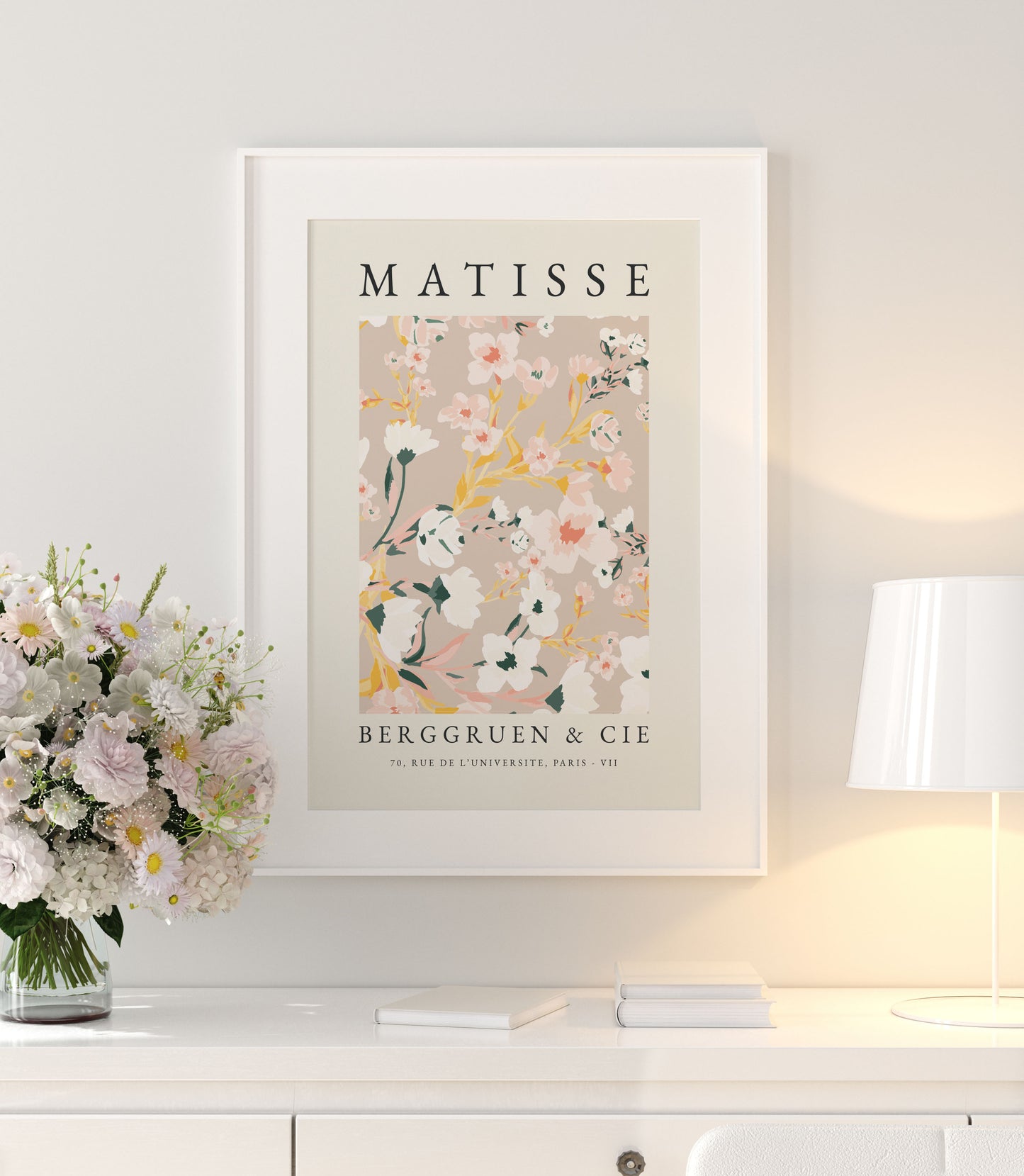 Pink Matisse wall art print with pretty flower pattern