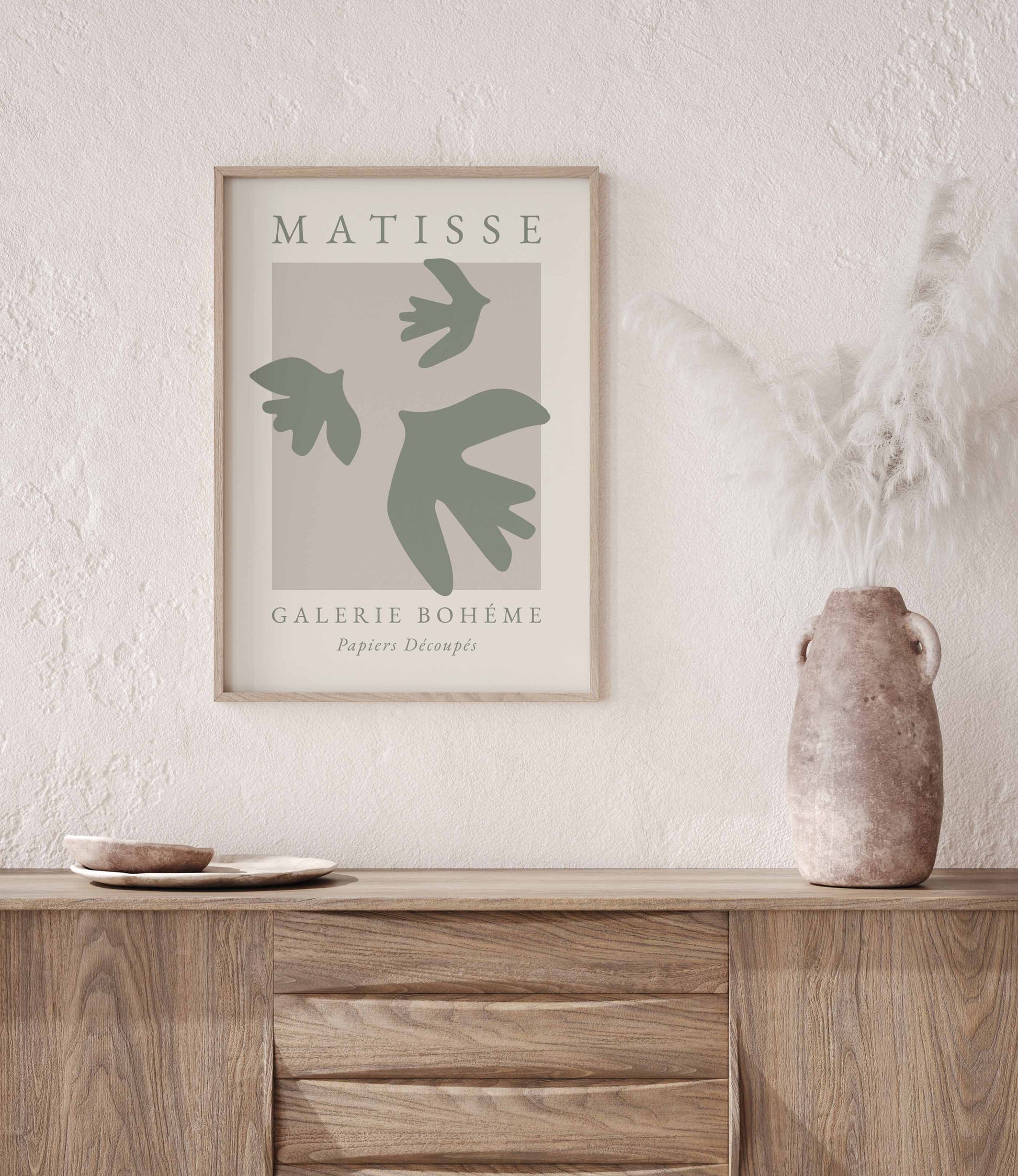 Green bird wall art print inspired by Henri Matisse