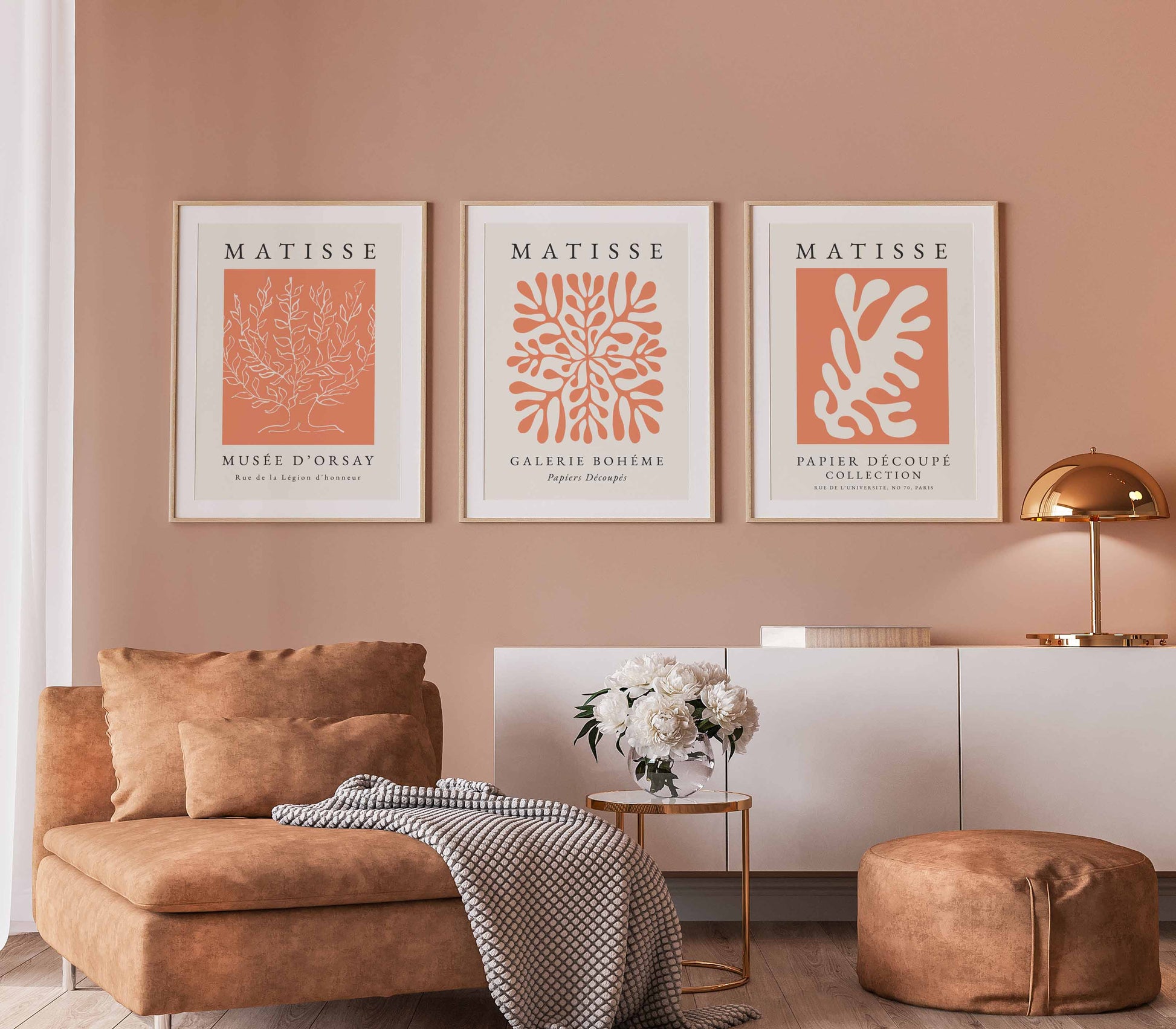 Set of orange Matisse prints, set of 3