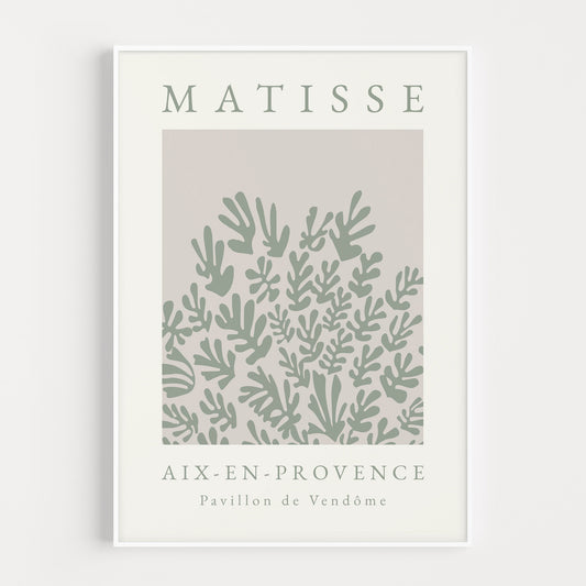 Matisse wall art print with minimalist leaf design in green