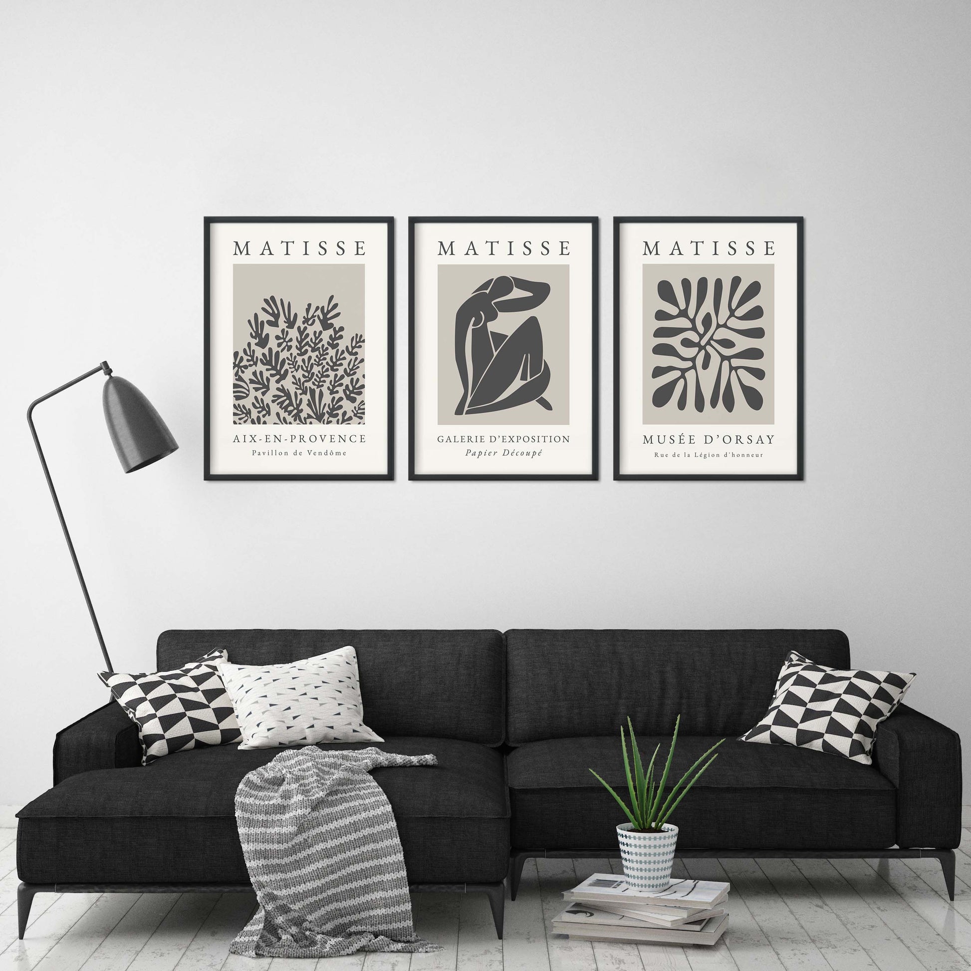 Set of 3 Matisse posters in beige and black