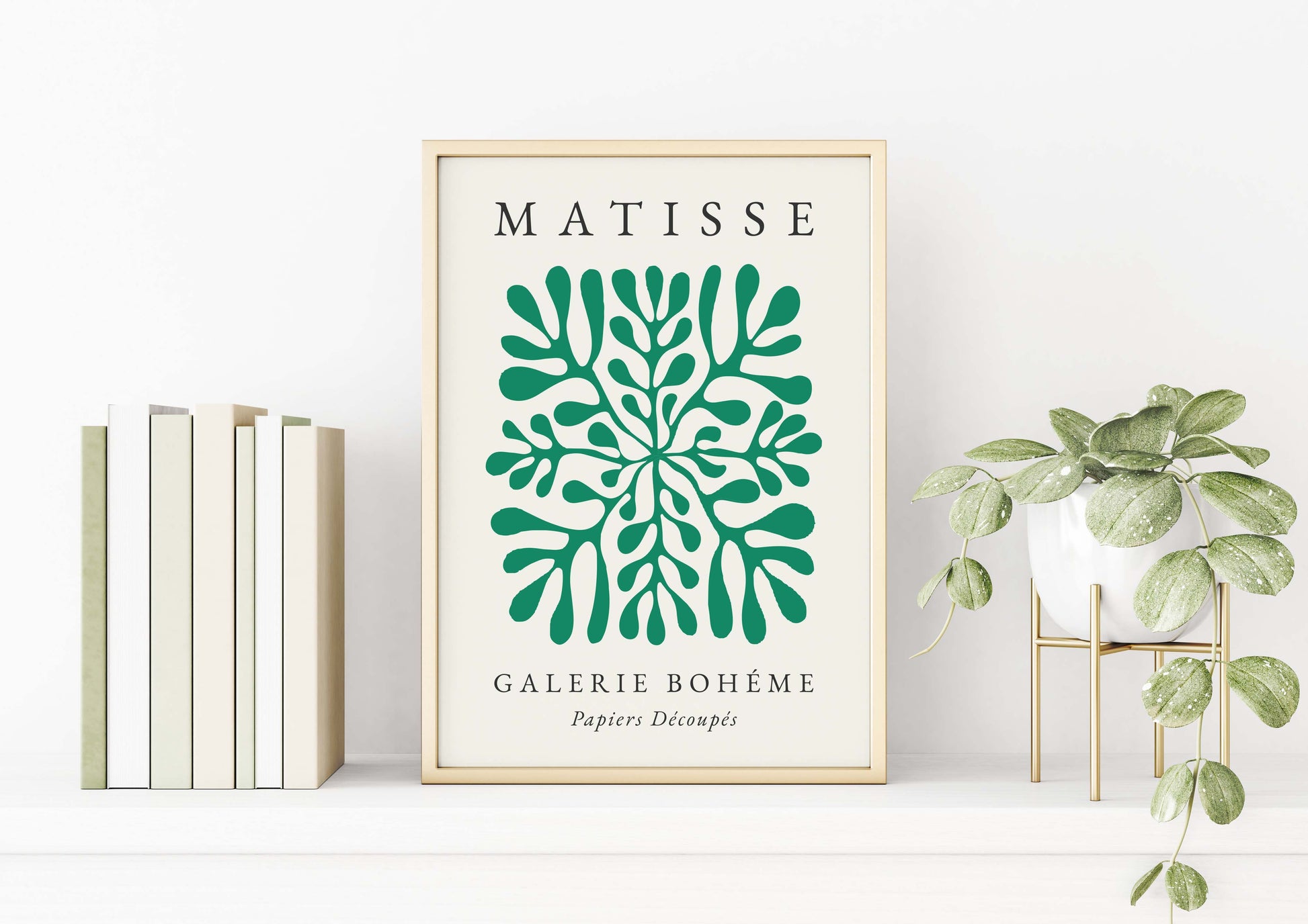 Boho style Matisse print with green leaf pattern