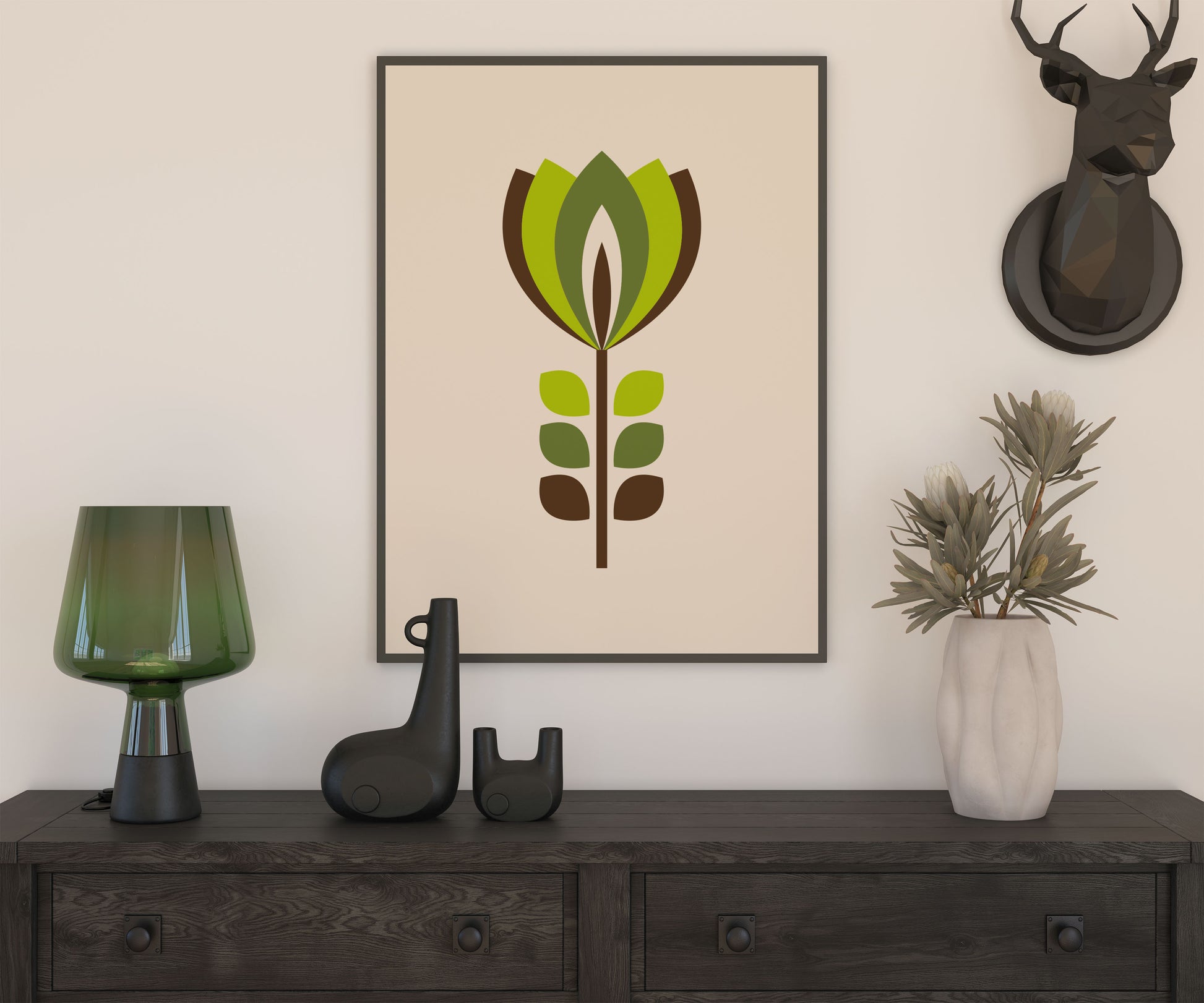 Mid century modern poster in green