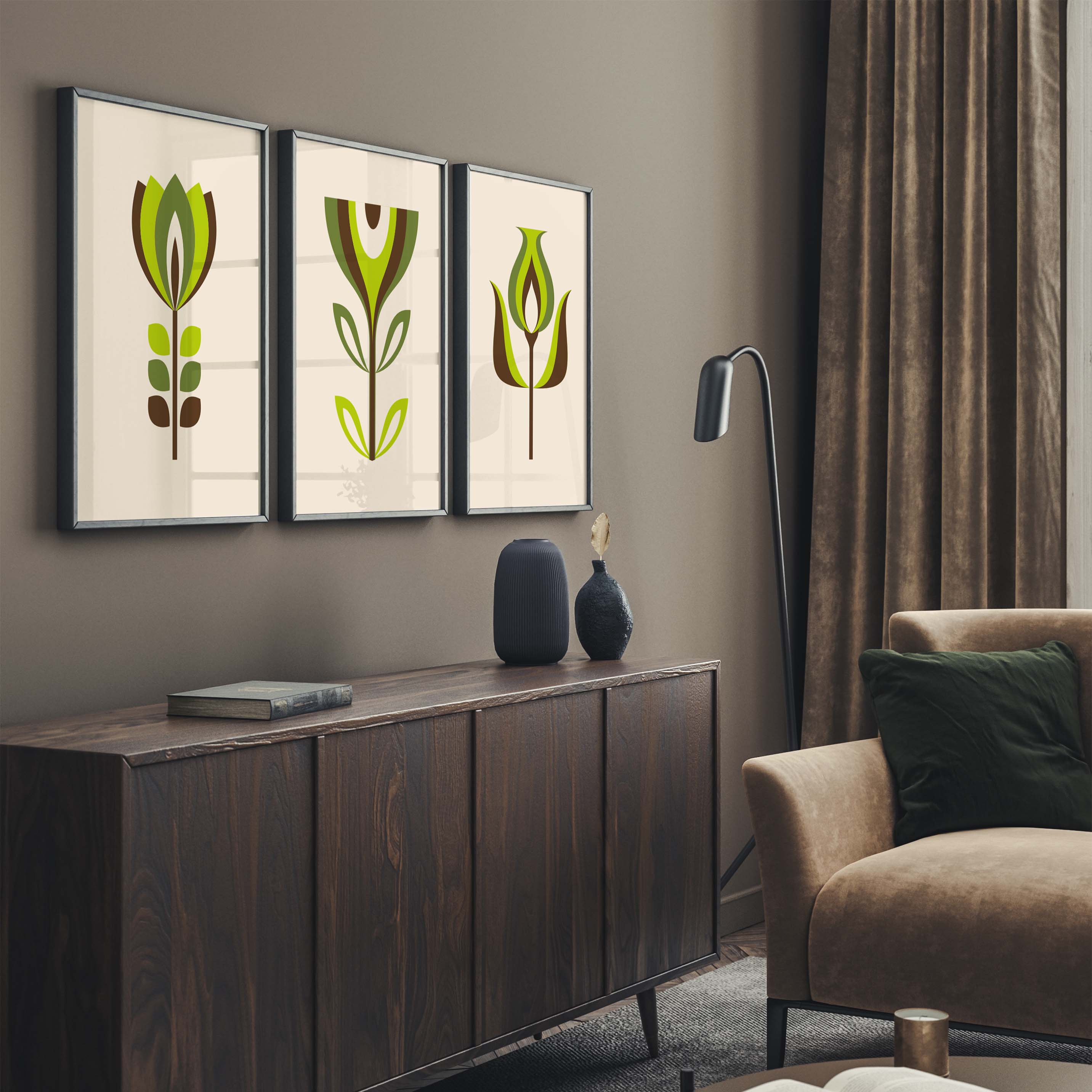 Green Mid Century Modern Flower Print 1 – Nordic Design House