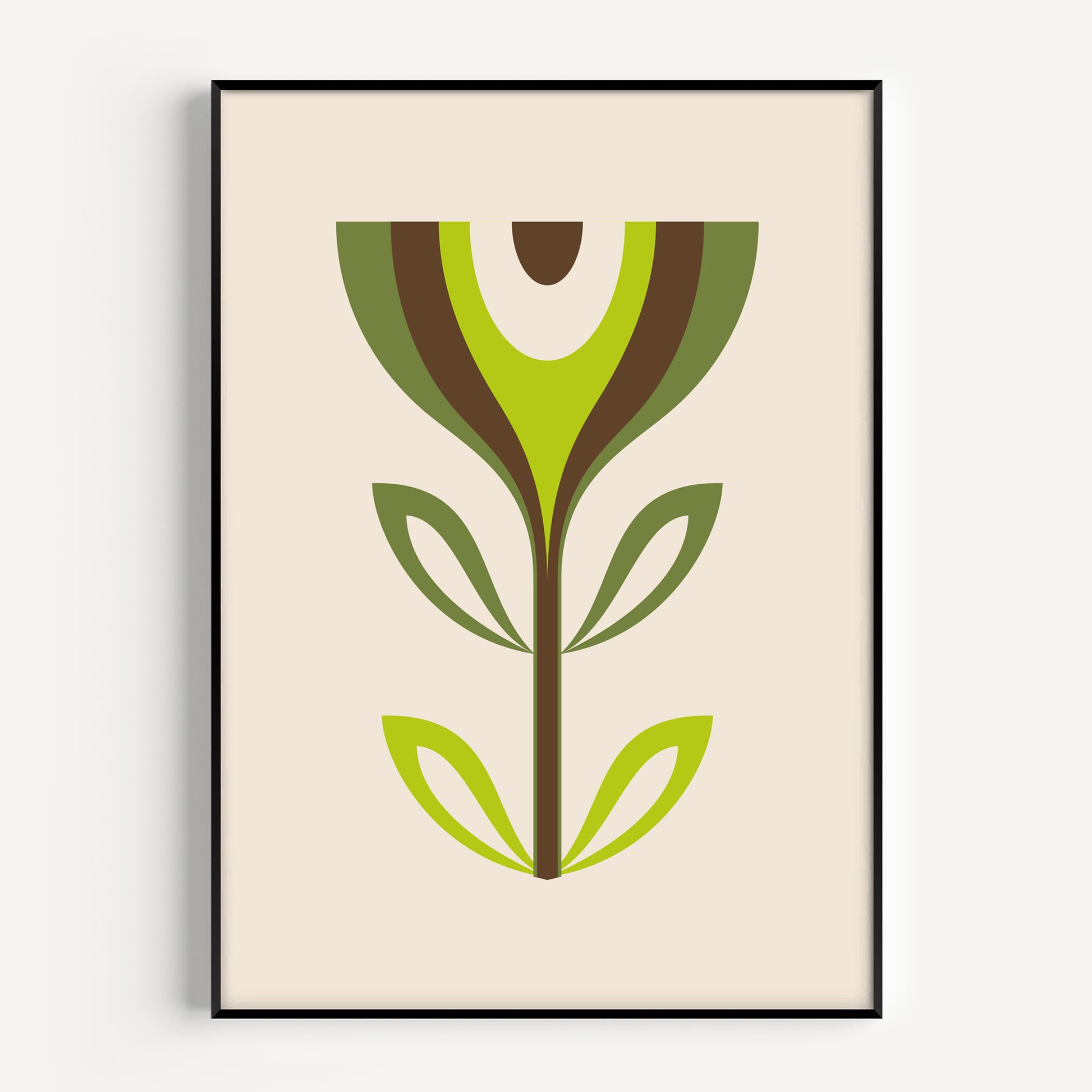 Wall art print in a mid century modern style in green