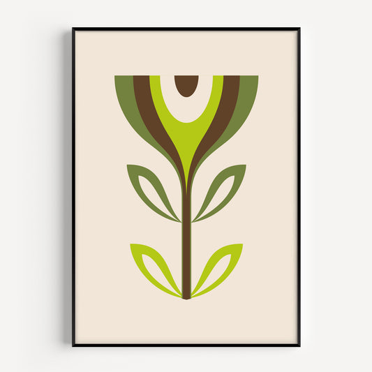 Wall art print in a mid century modern style in green