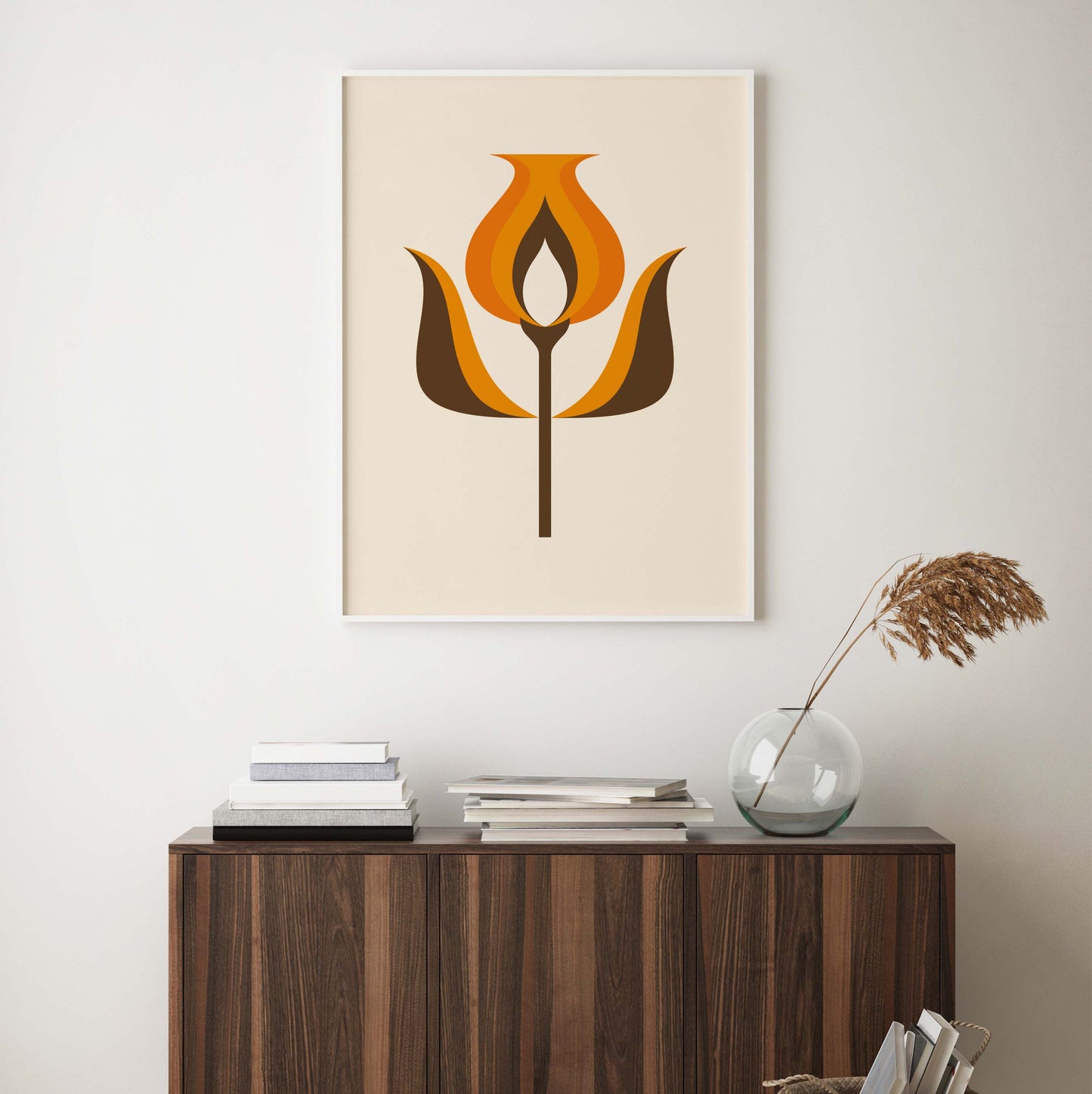 Retro flower poster in orange and brown