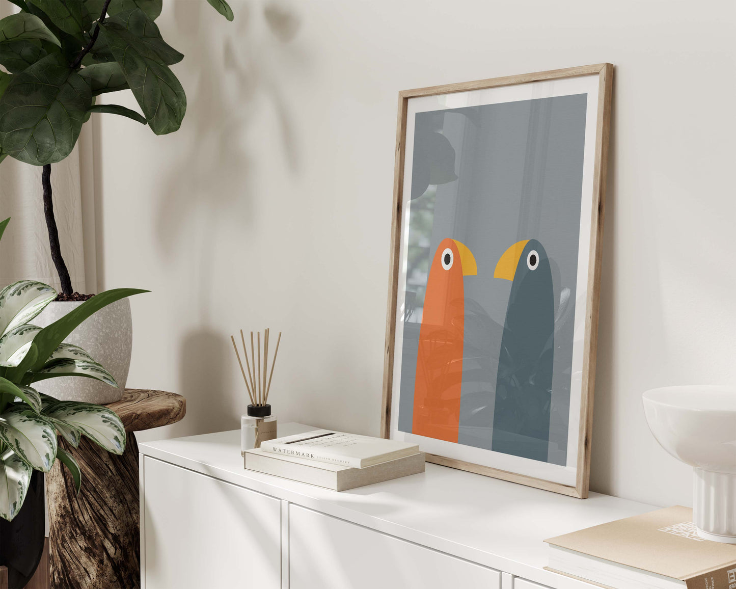 Scandinavian bird art print in a minimalist style