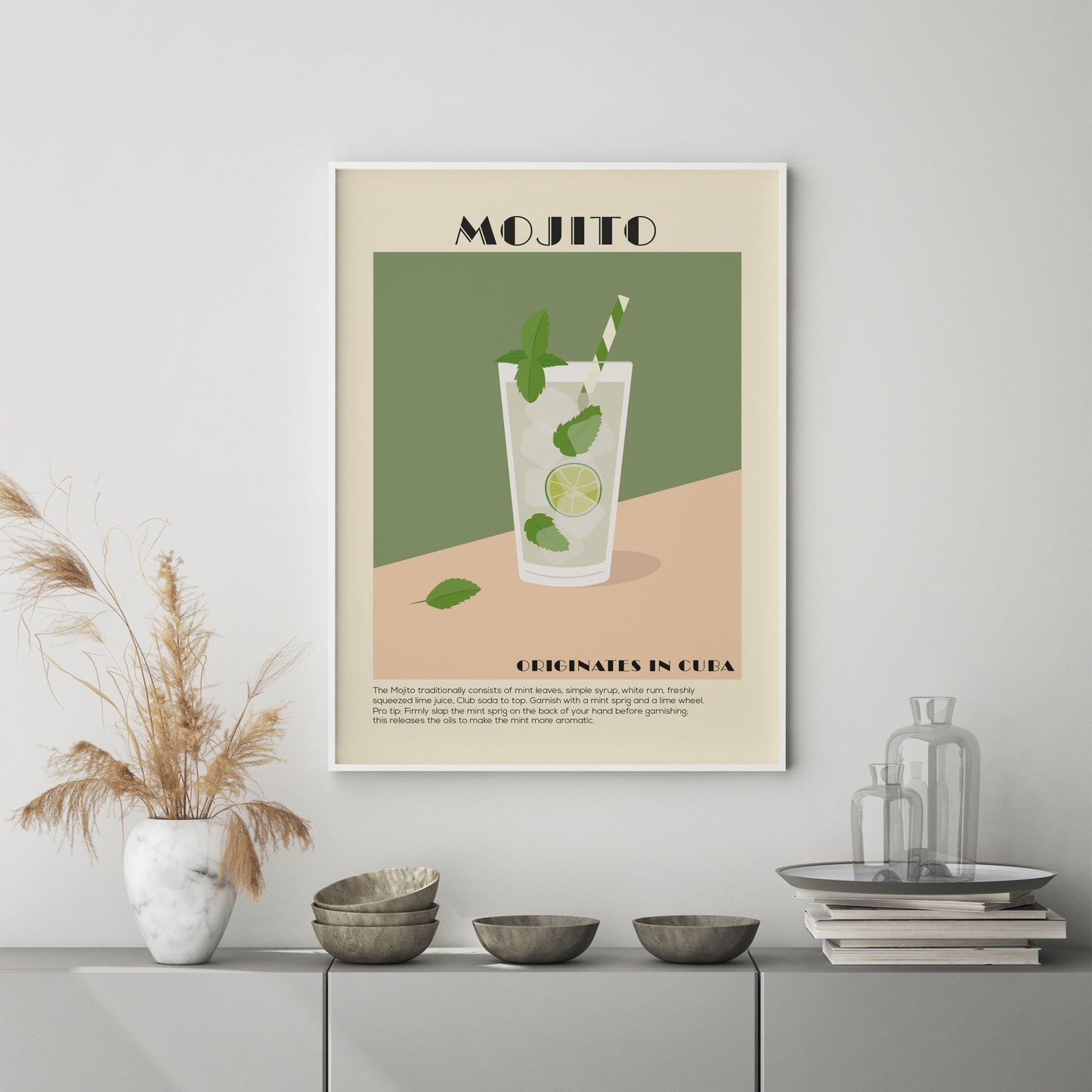 Mojito Cocktail Print in a Mid Century Modern Style