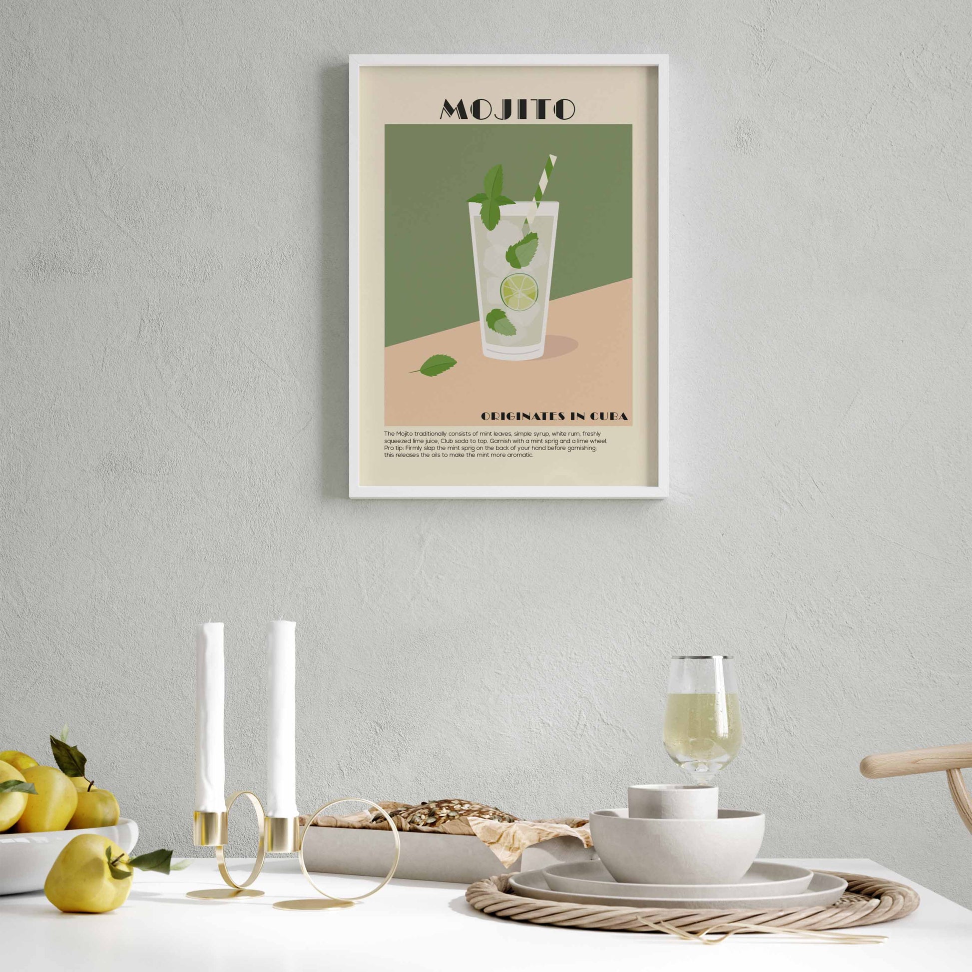 Mojito Cocktail Wall Art Print in an Art Deco Style