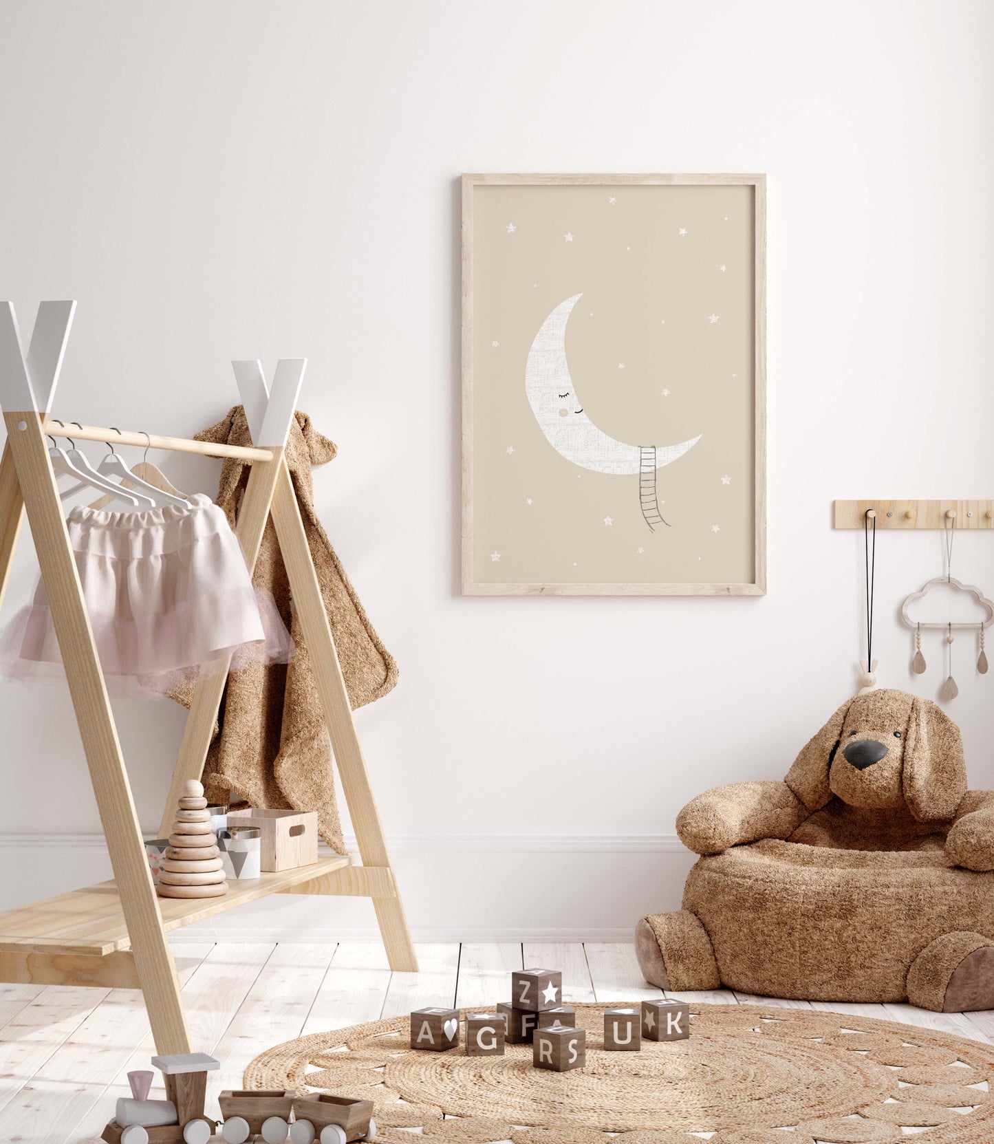 Cute moon print for kids room in a neutral colour palette
