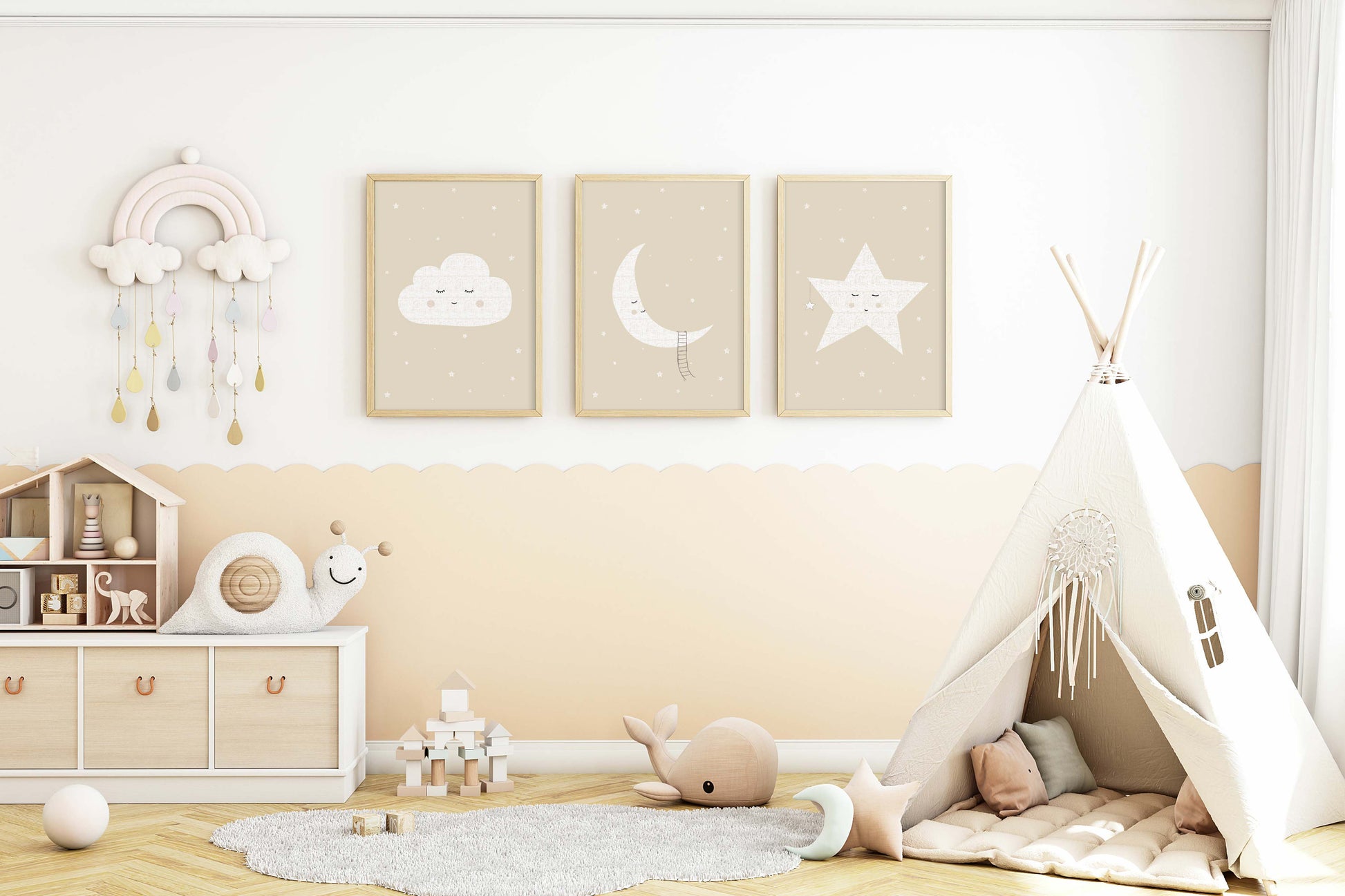 Moon, Cloud and Star Wall Art Prints for the Nursery