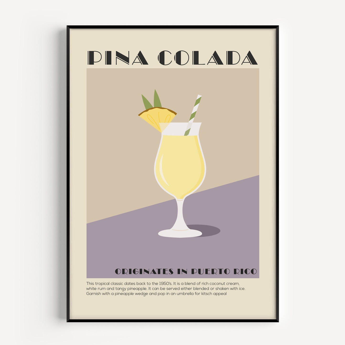 Pina colada cocktail print in an art deco style