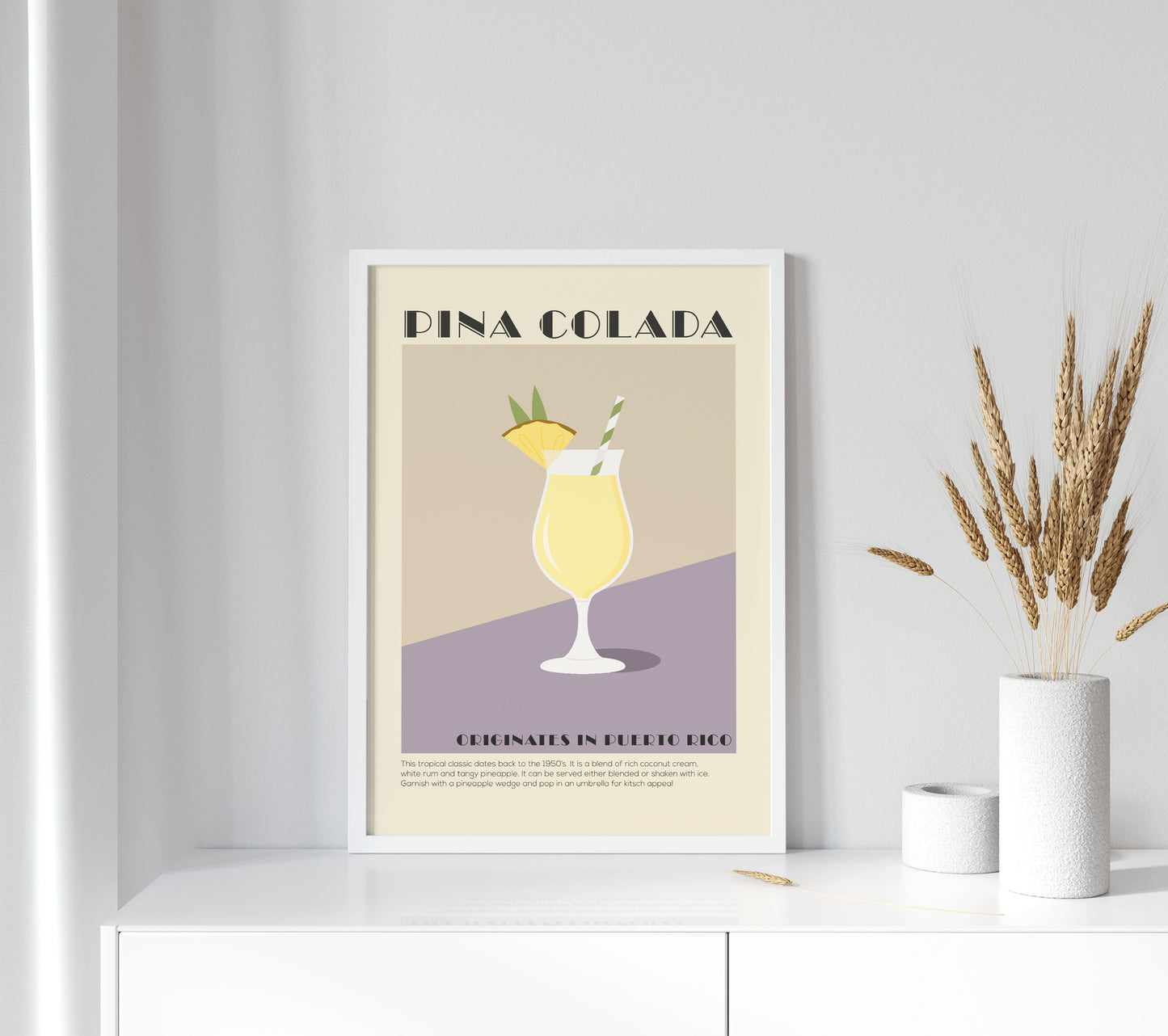 Pina colada cocktail poster in a minimalist style