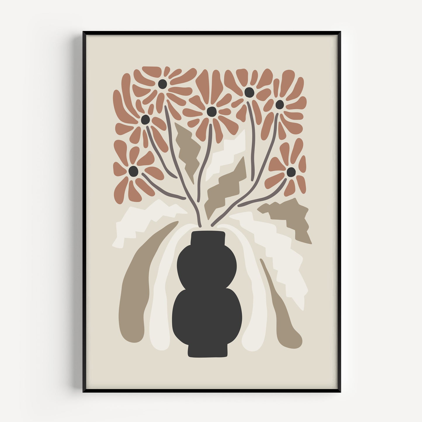 Flowers in vase print in neutral colours