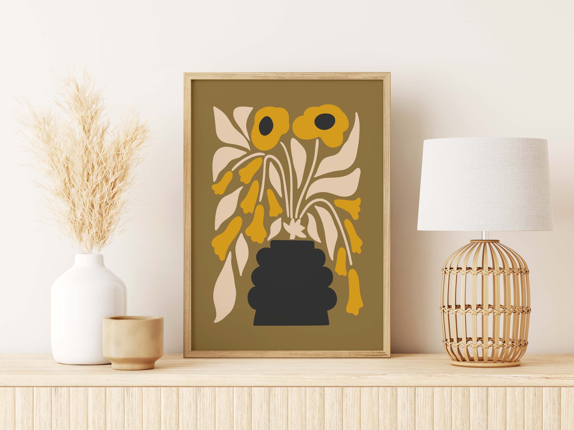 Wall art print with minimalist flowers in a vase
