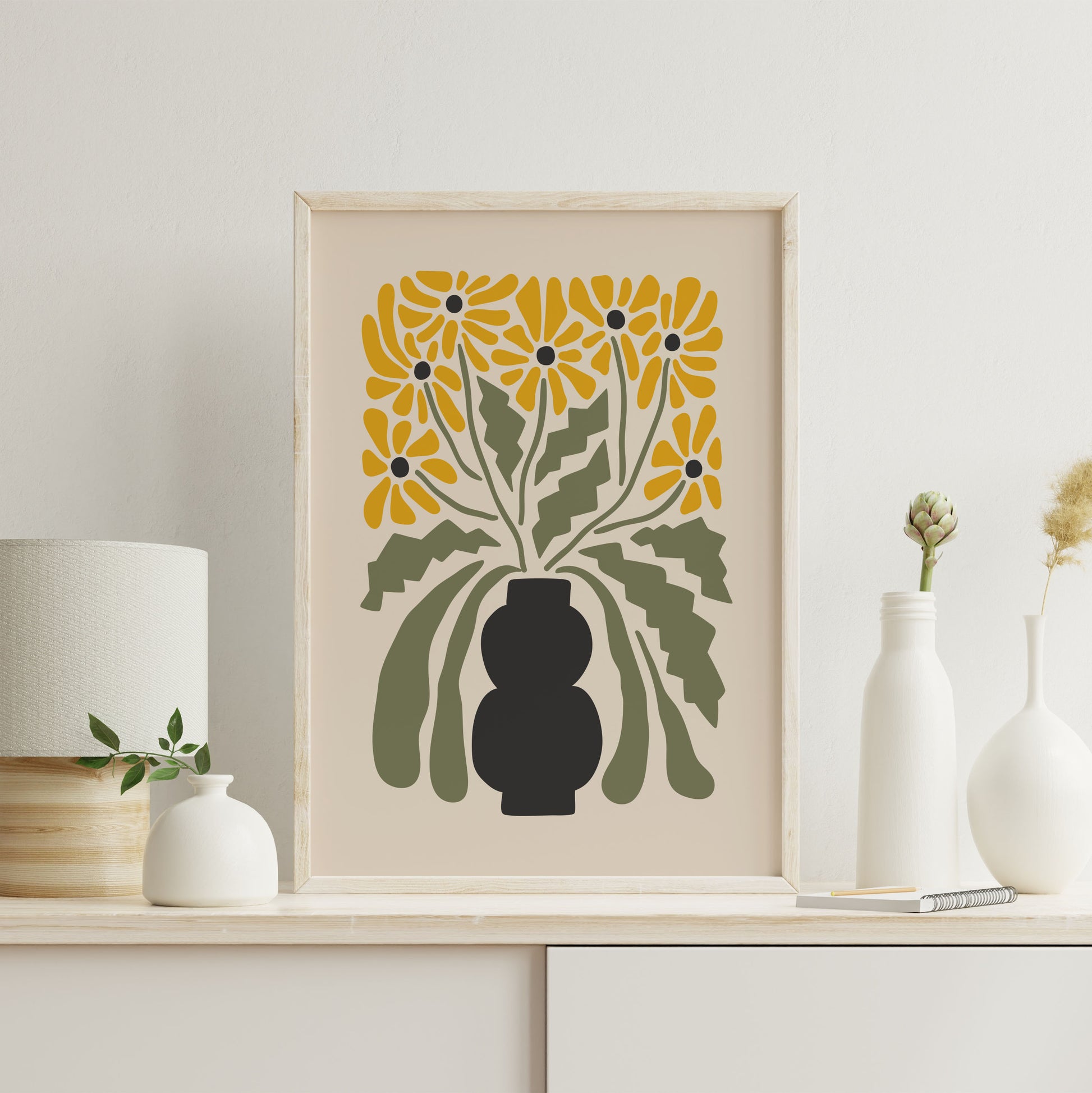 Botanical flower print in green and yellow