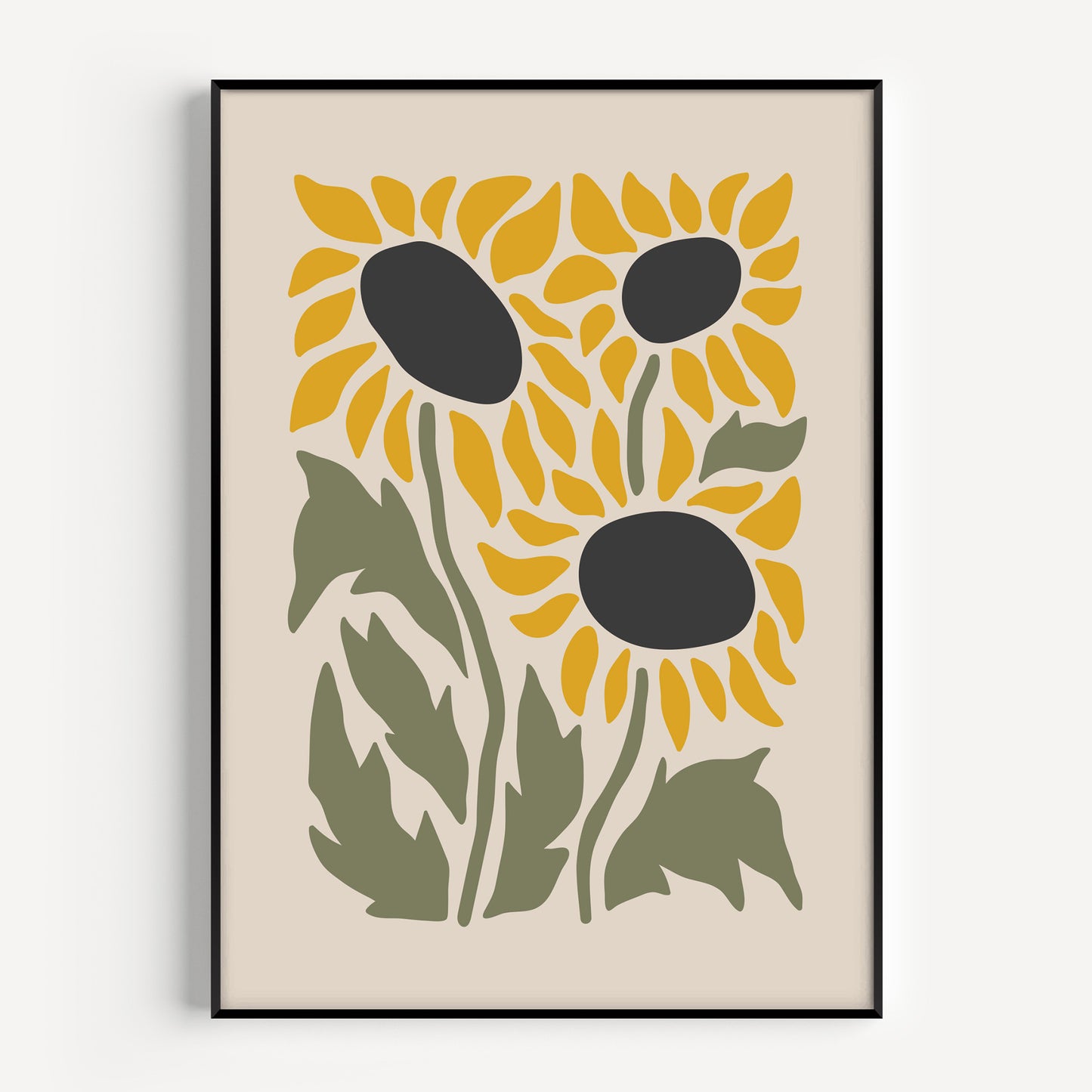 Sunflower print in green and yellow in a minimalist style