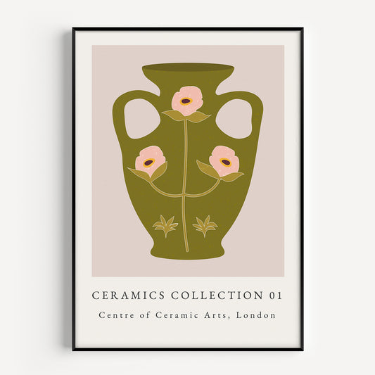 Botanical vase print in green