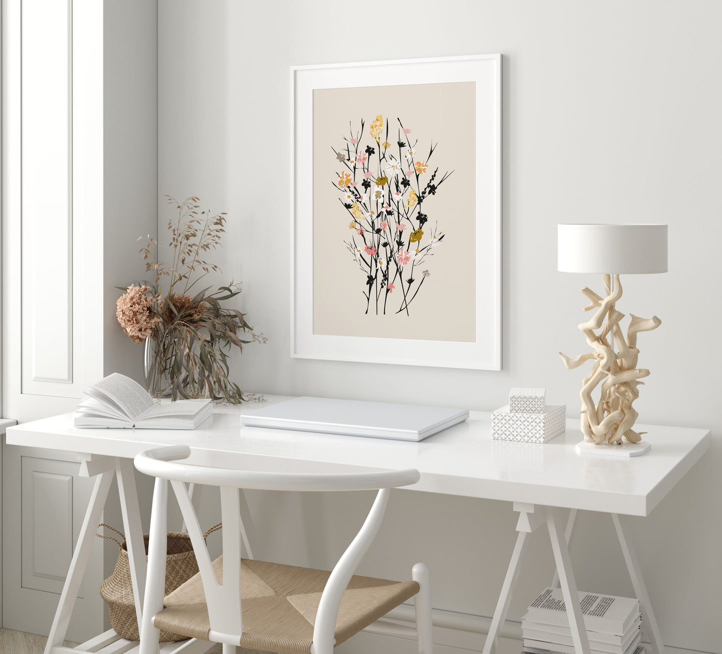 Botanical wall art print with collection of wild flowers