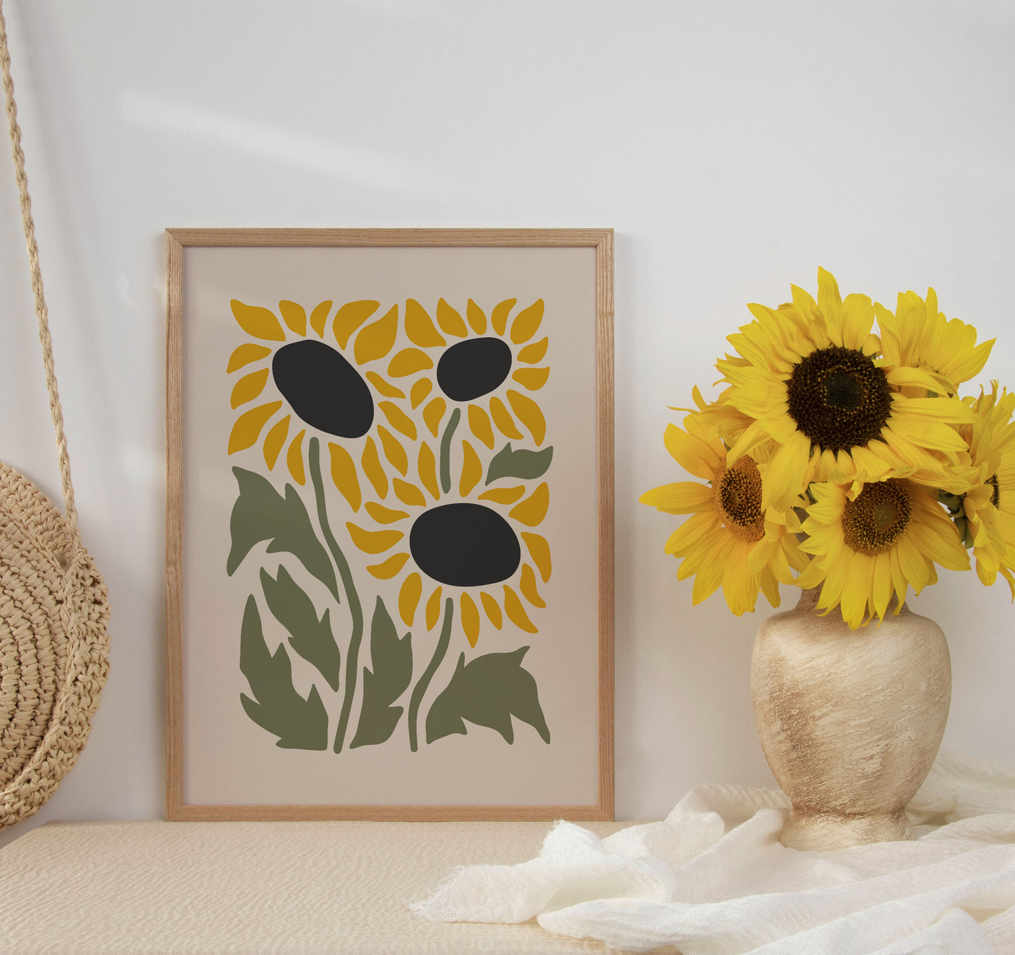 Yellow sunflower botanical print in a minimalist style