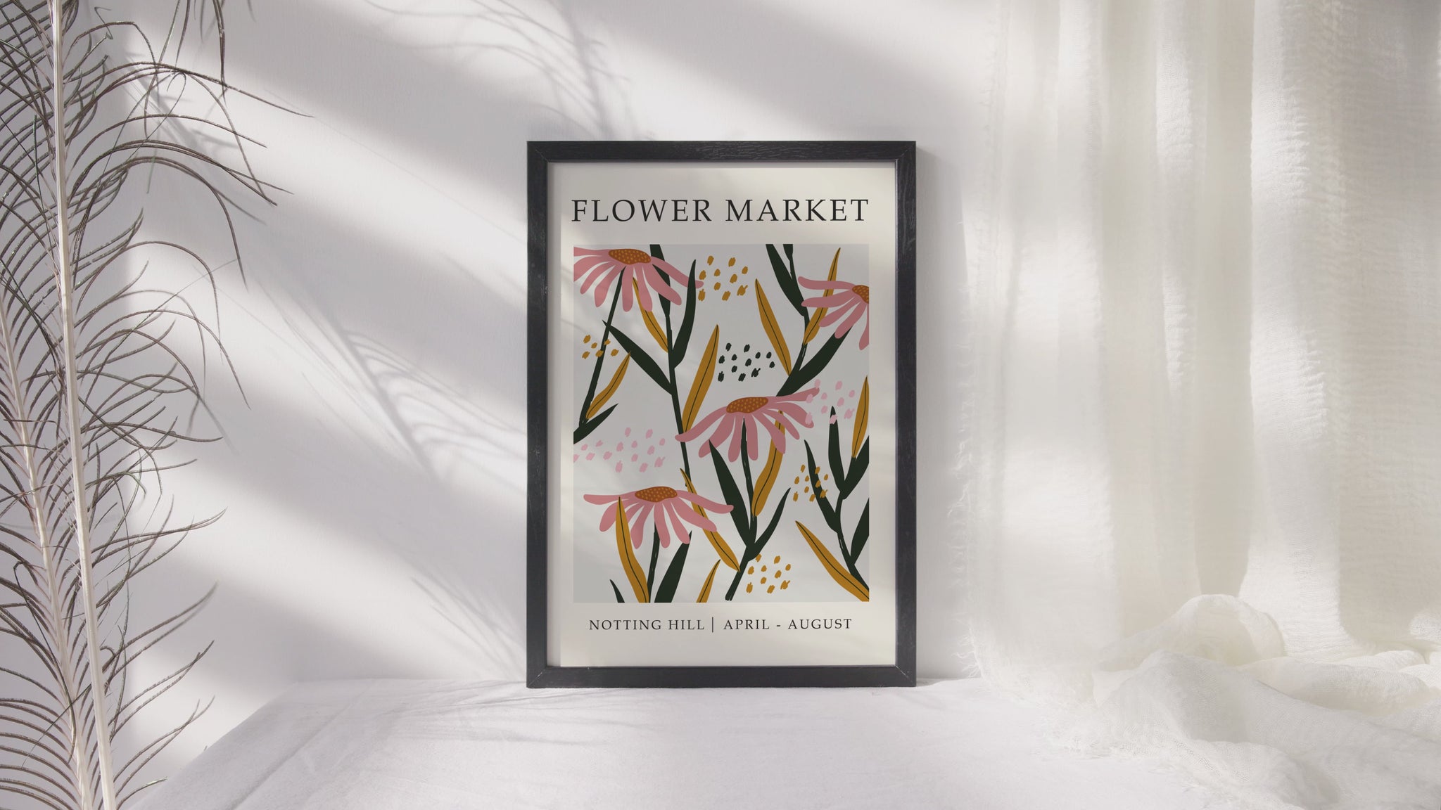 Flower Market print for London, Notting Hill in a minimalist style